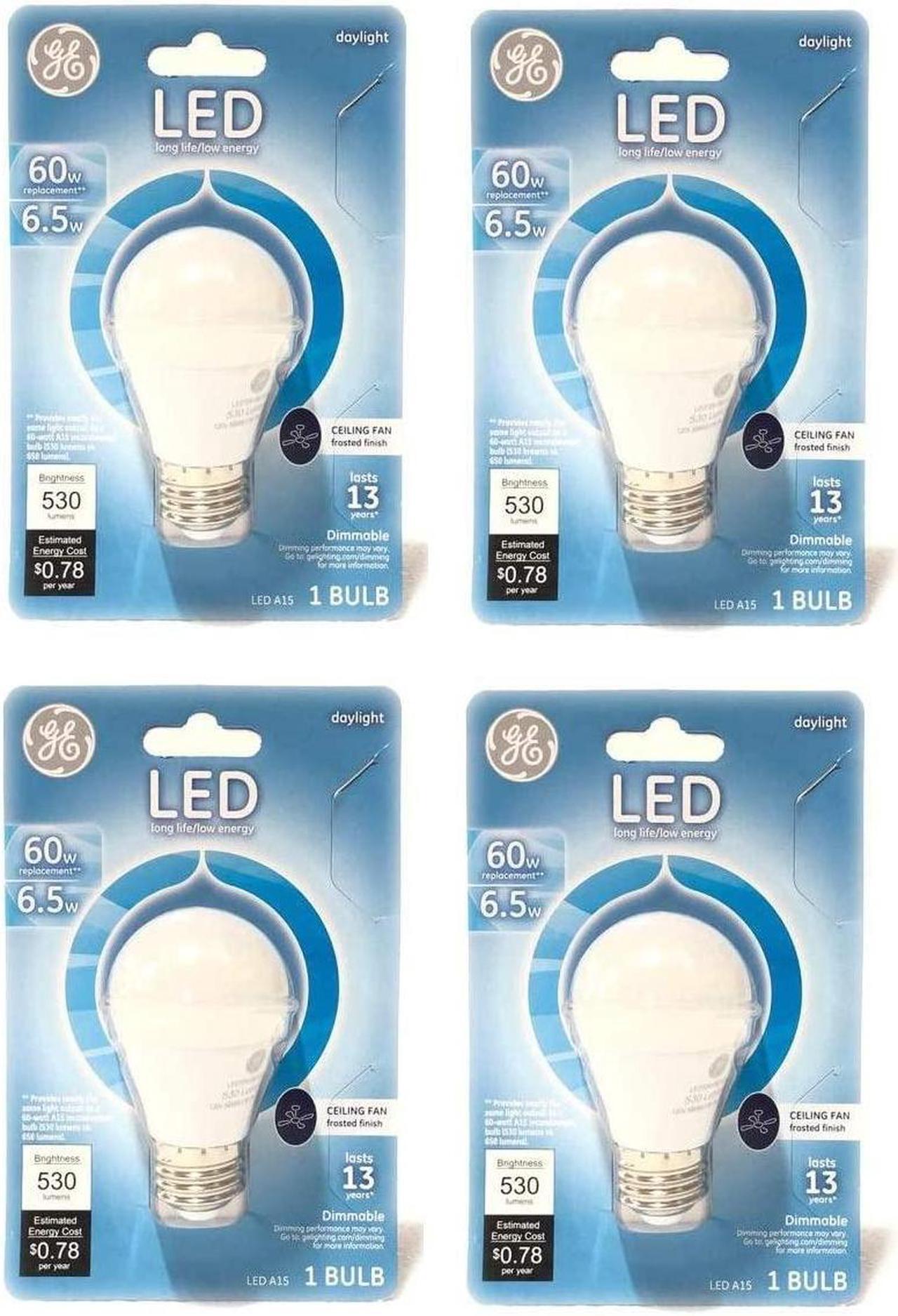 Main image of (4 bulbs) GE 37208 LED A15 Ceiling Fan Light Bulb, 60 watt equivalent, Daylight, Dimmable, Frosted LED Light Bulb