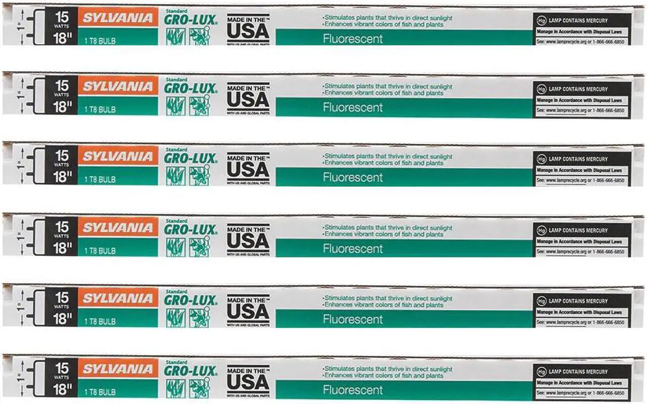 Alt view image 2 of 2 - (case of 6 lamps) Sylvania 22511 F15T8/GRO/AQ/RP Fluorescent Plant Aquarium Terrarium Tube Light Bulb, 15 watts, 18 inch T8 Fluorescent Lamp