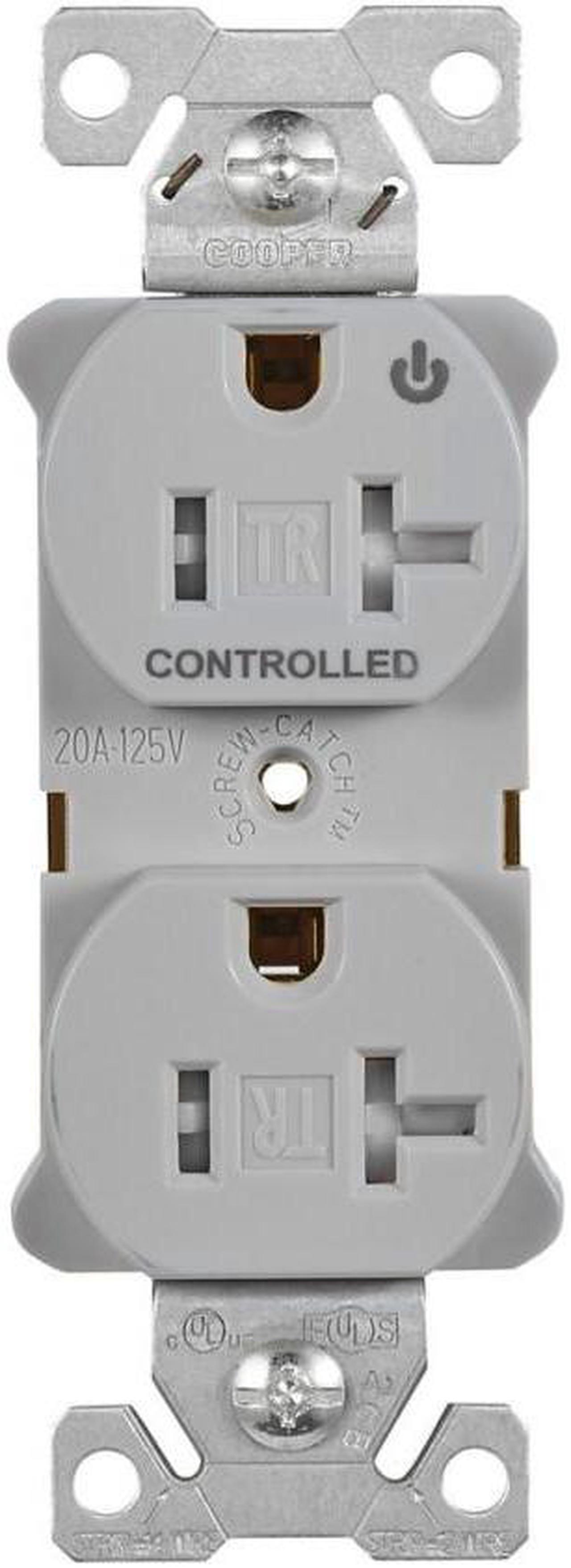 Main image of Eaton TR5362CHGY Heavy Duty Industrial Specification Duplex receptacle, Half Control, 20 Amp, Tamper Resistant, Auto Grounding, GRAY, 2 Pole 3-Wire, 125V