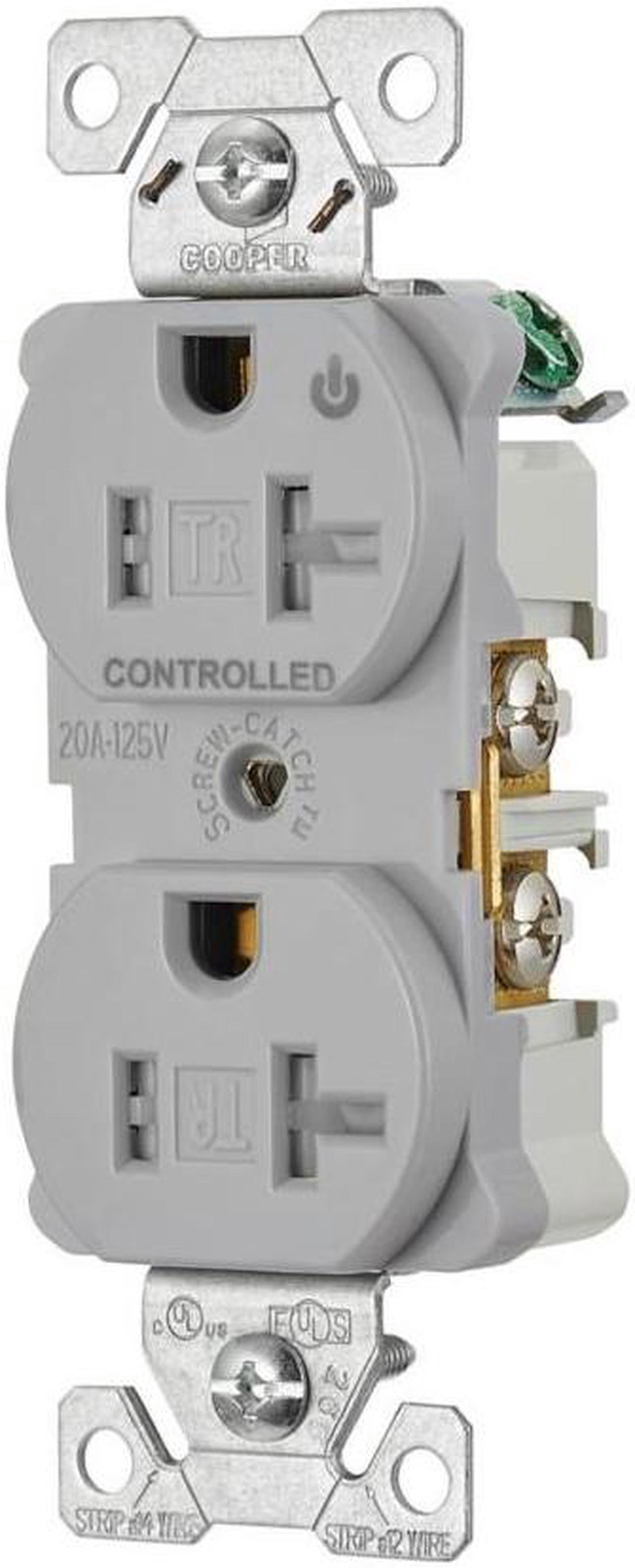 Alt view image 2 of 2 - Eaton TR5362CHGY Heavy Duty Industrial Specification Duplex receptacle, Half Control, 20 Amp, Tamper Resistant, Auto Grounding, GRAY, 2 Pole 3-Wire, 125V