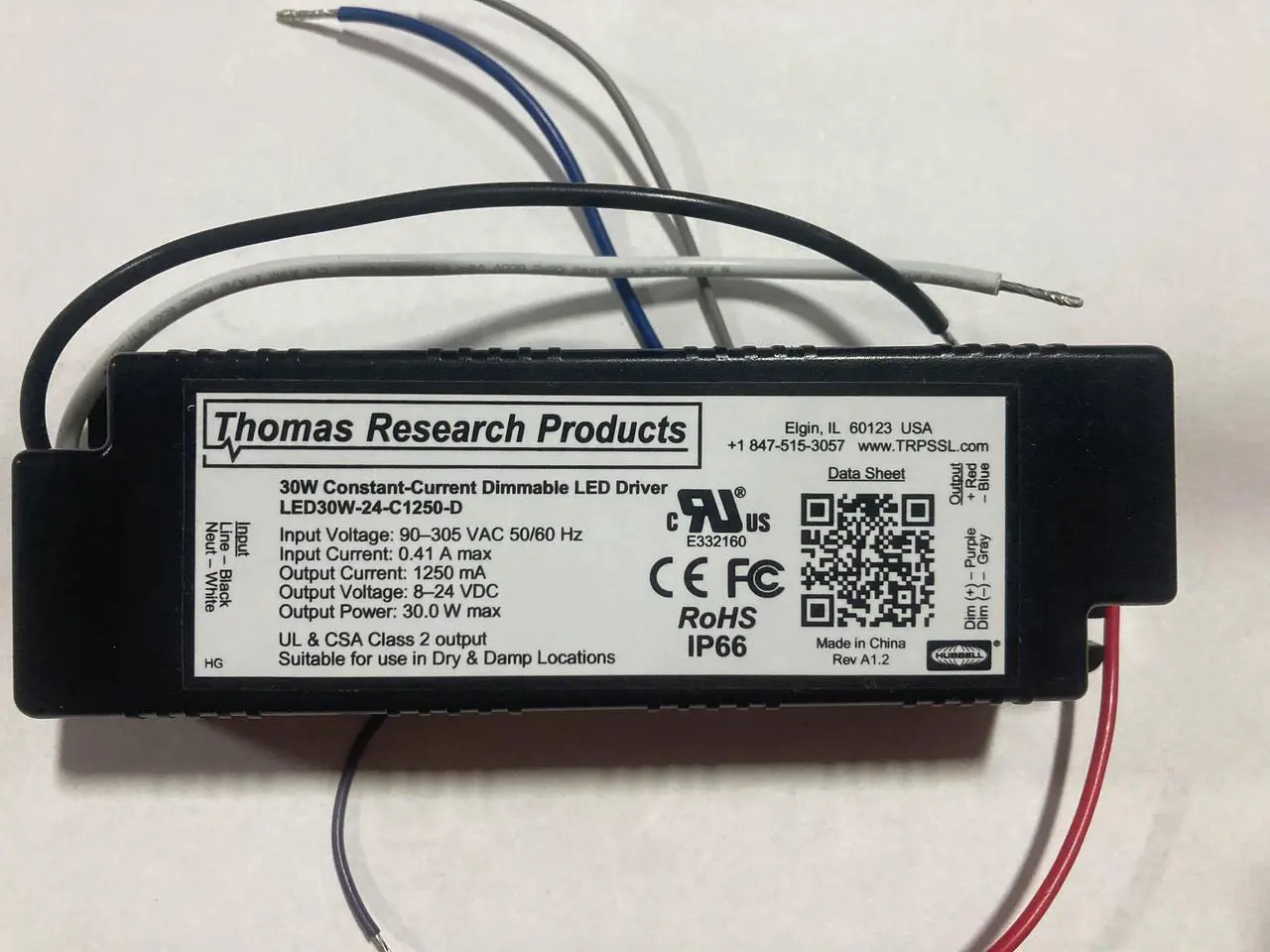 Alt view image 3 of 3 - Hubbell Thomas Research Products LED30W-24-C1250-D LED Driver, Constant Current, Dry and Damp Location Rated. Dimmable