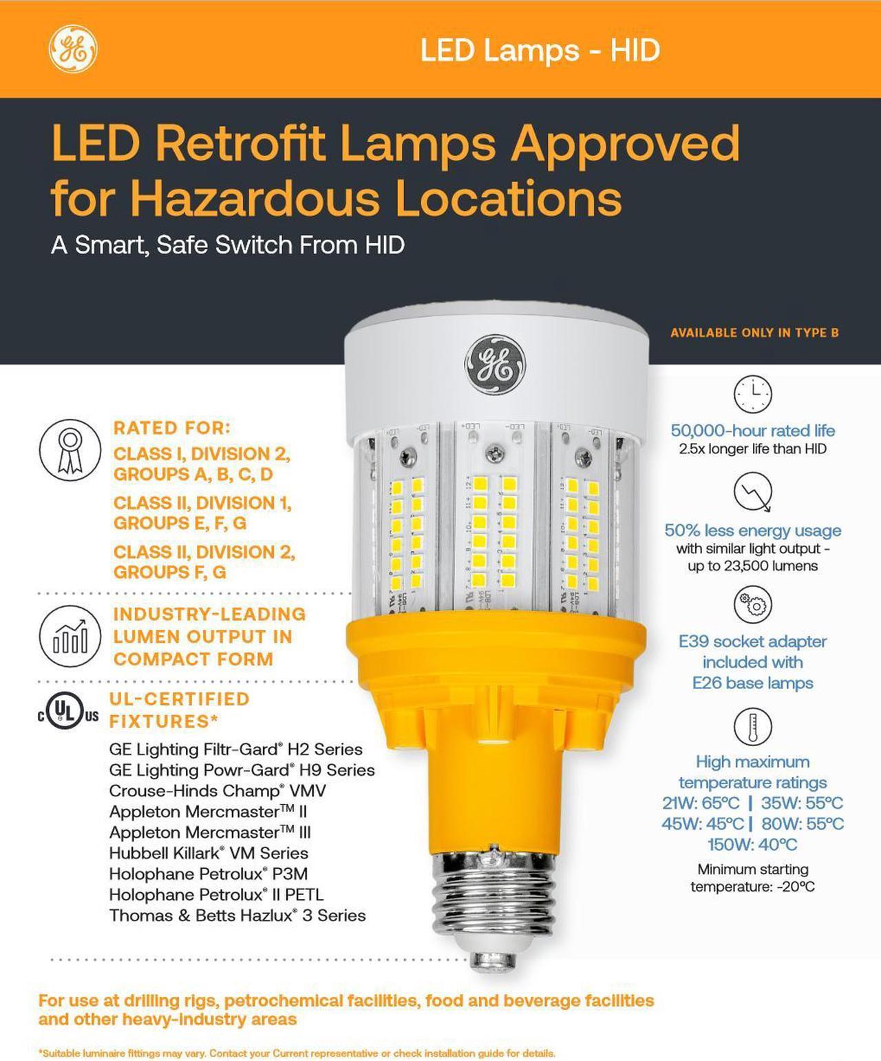 Alt view image 3 of 3 - GE LED Omni-Directional Light Bulb, Hazardous Location Approved, E26 base, 35 watts, 5000 lumens, 4000K Color Temp, LED corncob replacement for  HID lamps
