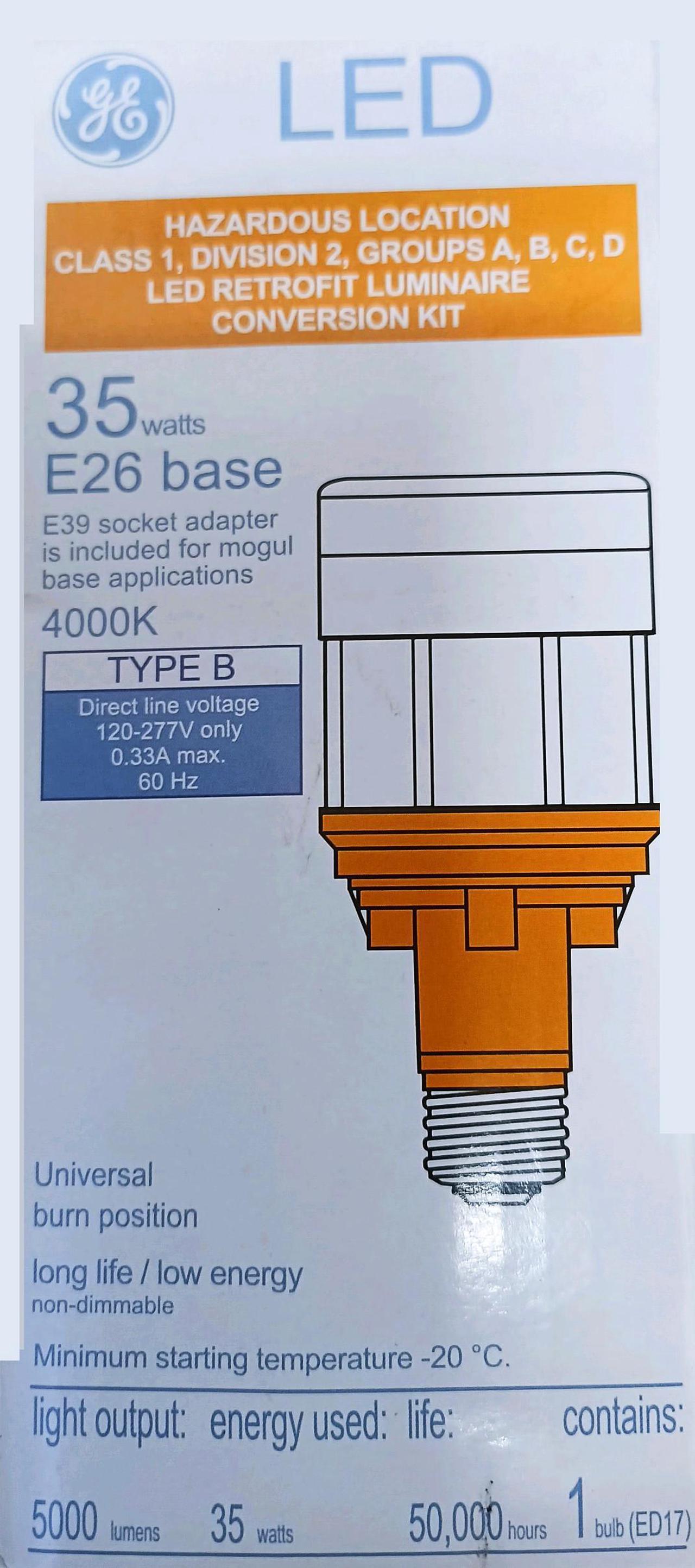 Alt view image 2 of 3 - GE LED Omni-Directional Light Bulb, Hazardous Location Approved, E26 base, 35 watts, 5000 lumens, 4000K Color Temp, LED corncob replacement for  HID lamps