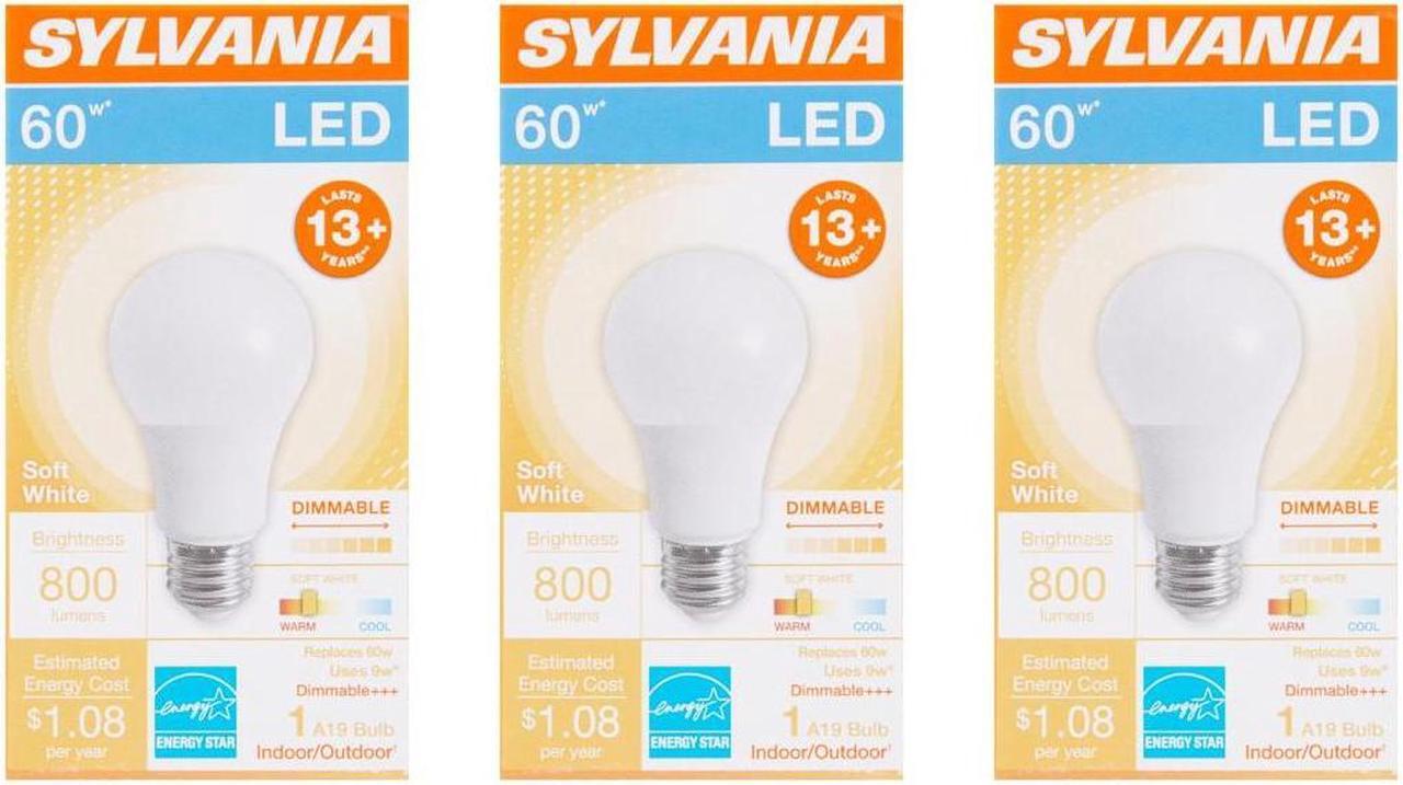 Main image of (pack of 3) Sylvania LED Light Bulb, 60 watt equivalent A19, Soft White, Dimmable, 9 watt, 800 lumen