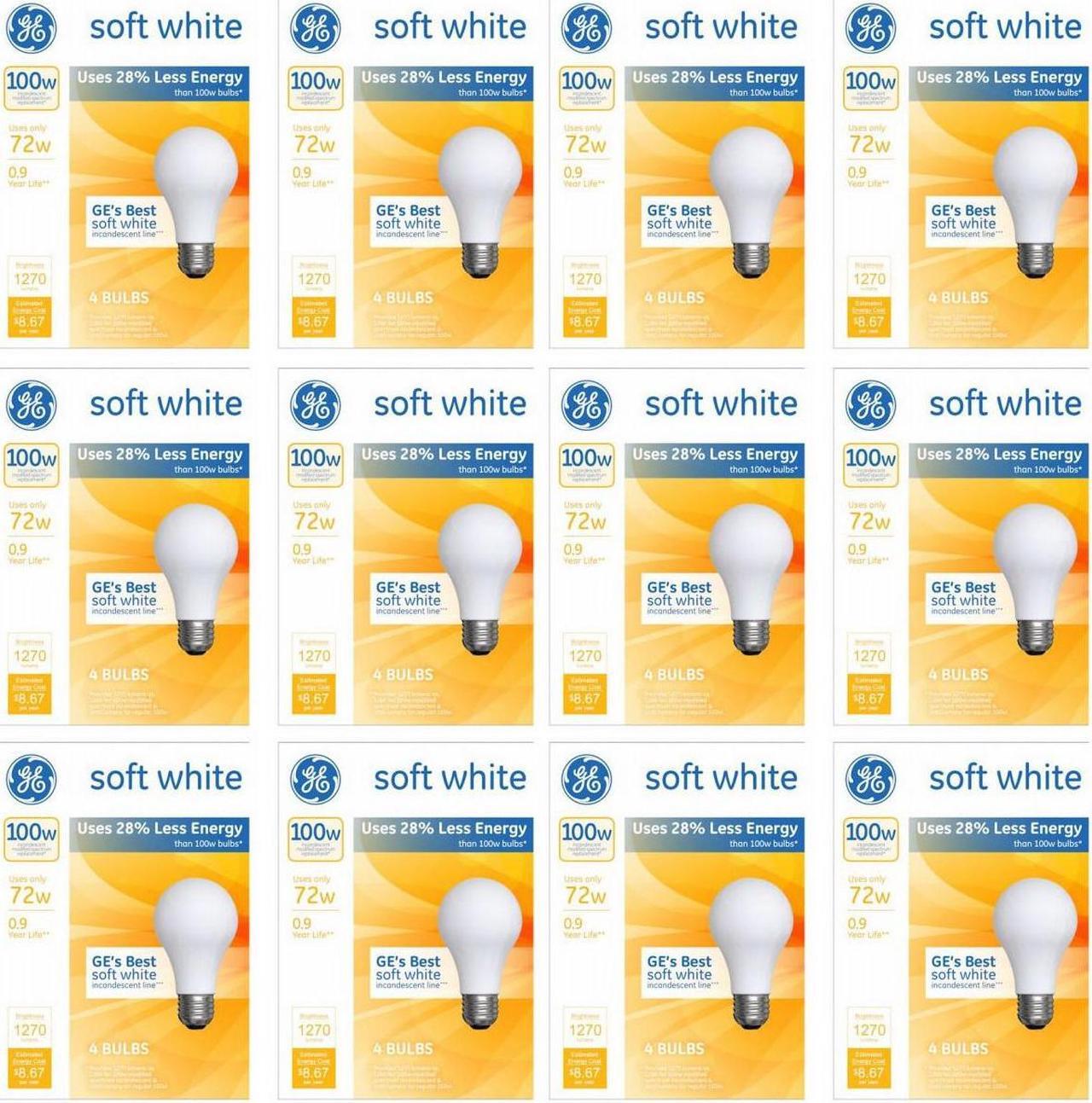 Main image of (48 bulbs) GE 66249 A-Line Halogen Incandescent Light Bulb, Soft White, 72-Watts, 1270 lumens, GEs best soft white incandescent, A19 light bulb