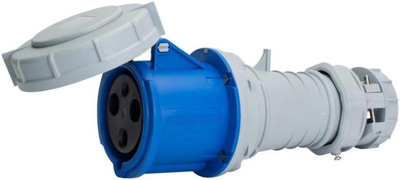 Main image of Eaton Arrow Heart Pin and Sleeve Connector, AH360C6W, 60A, 250V, 2 Pole, 3 Wire, Watertight, Blue, IEC 309