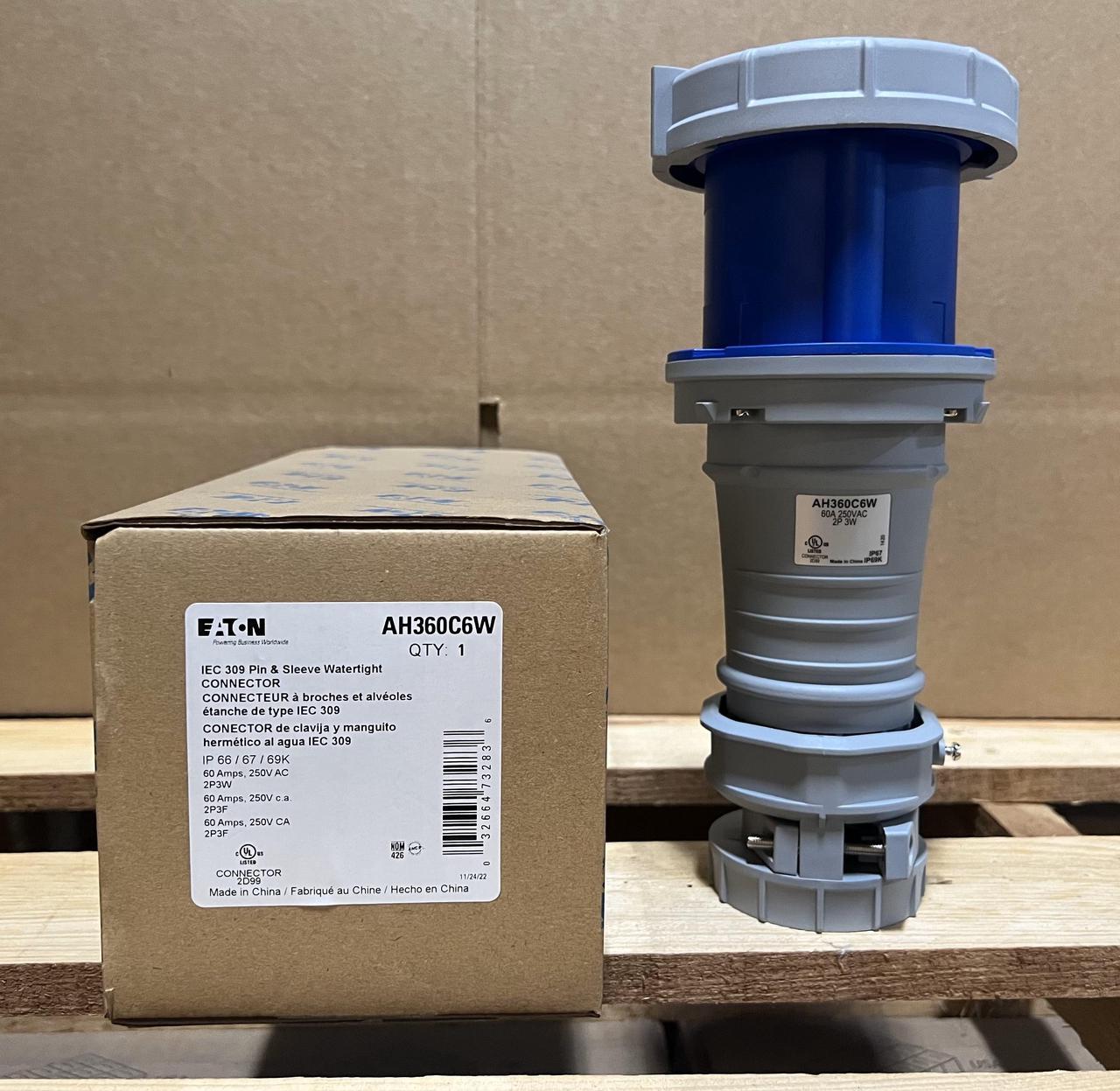 Alt view image 6 of 7 - Eaton Arrow Heart Pin and Sleeve Connector, AH360C6W, 60A, 250V, 2 Pole, 3 Wire, Watertight, Blue, IEC 309