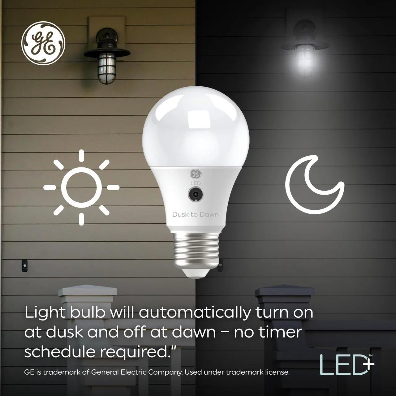 Alt view image 4 of 7 - (3 bulbs) GE LED+ Dusk to Dawn A19 LED Light Bulbs, Automatic On/Off Outdoor Light, 8.5W, Soft White