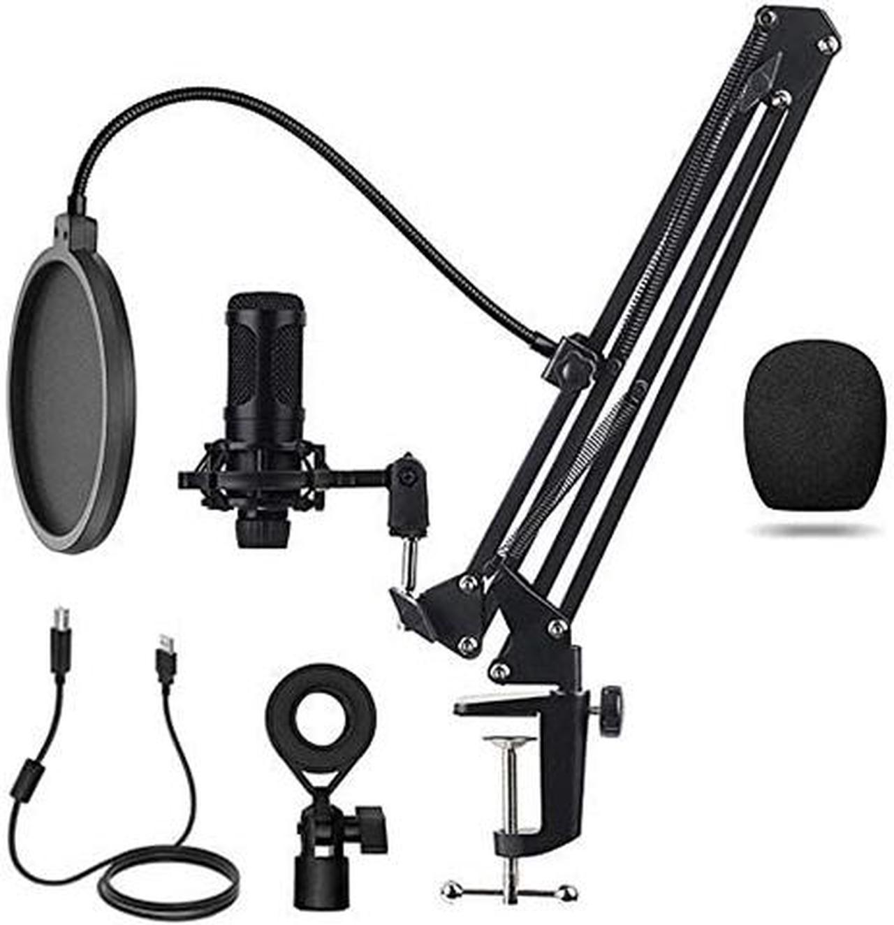 Condenser Microphone, Intelligent Noise Reduction Cardioid Computer Mic Kit with Adjustable Scissor Arm, Shock Mount, Pop Filter for Recording, Podcasting, Voice Over, Home Studio, YouTube