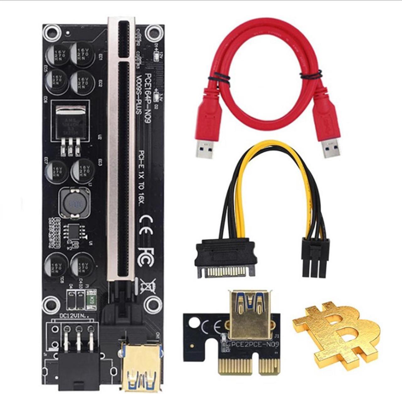 PCI-E Riser for Bitcoin/Litecoin/ETH Coin PCle VER009S Plus 1X to 16X Riser Adapter Card with USB 3.0 Cable - 3 Packs