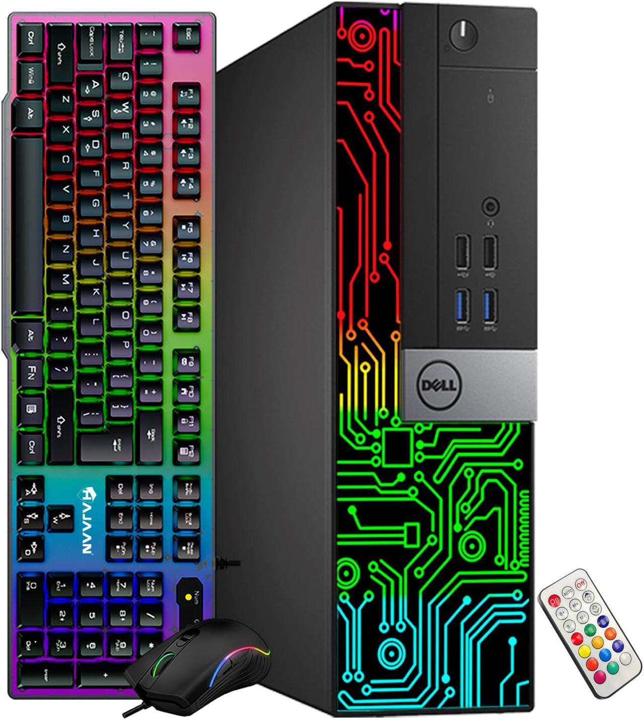 Dell OptiPlex Desktop Customized RGB Lights Computer Intel i5 Quad-Core Processor 8GB RAM 256GB SSD Win 10 Pro WIFI, HAJAAN Gaming PC Keyboard & Mouse HDMI