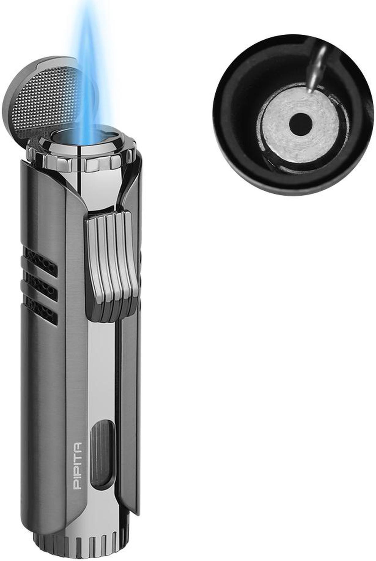 Main image of PIPITA Torch Lighter Windproof Cigar Butane Gas Lighter Jet Single Flame Cigarette Lighter, Adjustable Flame and Refillbale Fuel Metal Lighter (Butane Not Included)