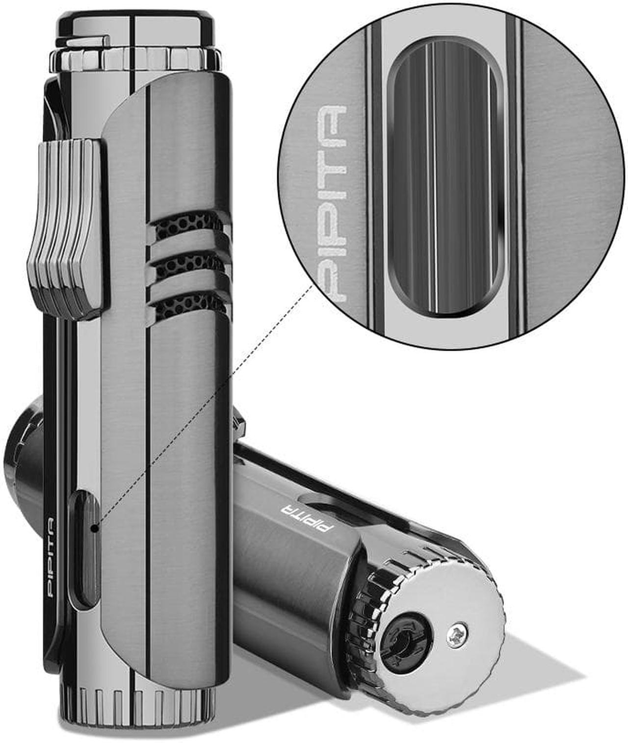 Alt view image 7 of 7 - PIPITA Torch Lighter Windproof Cigar Butane Gas Lighter Jet Single Flame Cigarette Lighter, Adjustable Flame and Refillbale Fuel Metal Lighter (Butane Not Included)