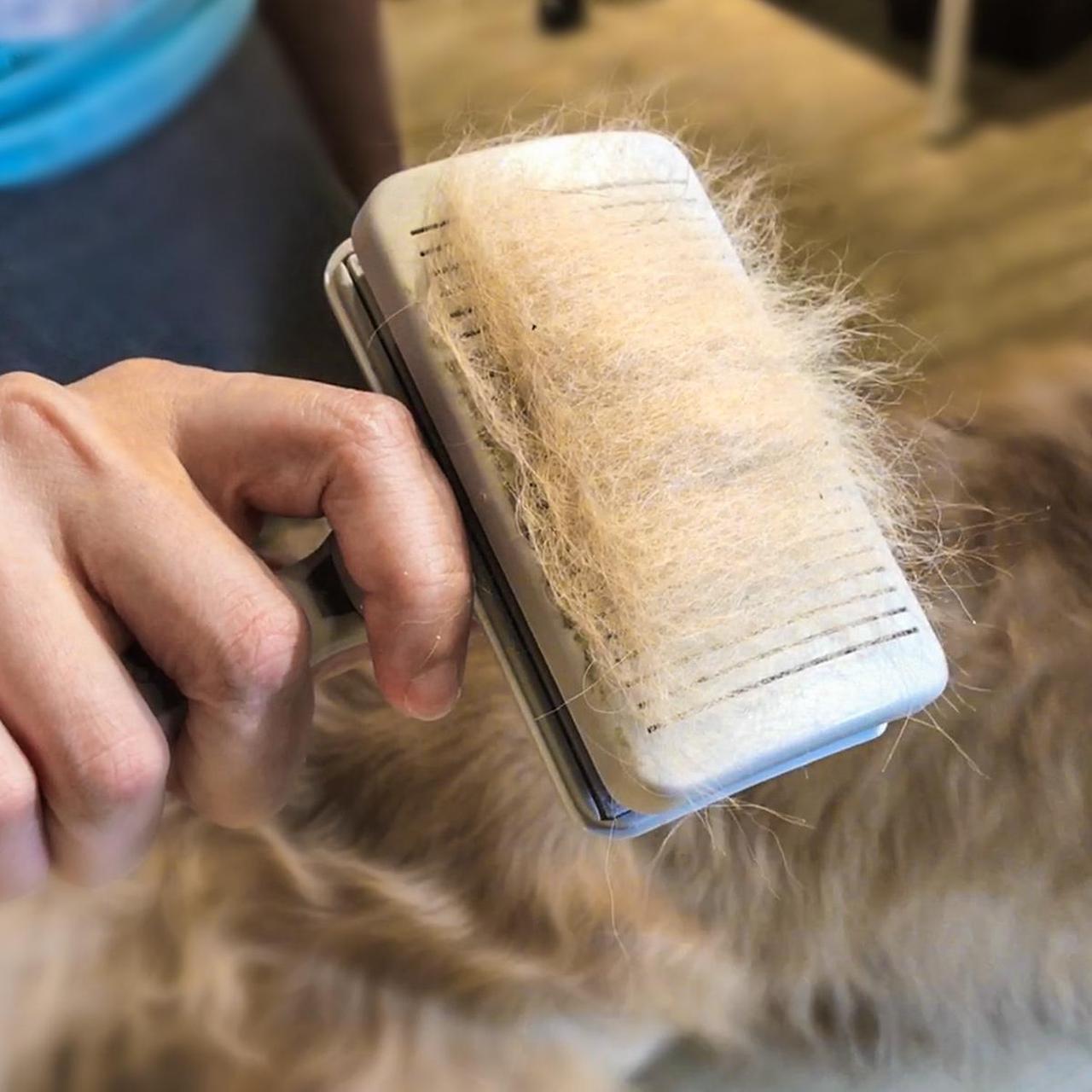 Alt view image 6 of 7 - URBANER Self Cleaning Slicker Brush, Dog/Cat, Professional Grooming De-shedding pet supplies, Safe, Gently remove loose Undercoat, Mats & Tangled hair, CT-32