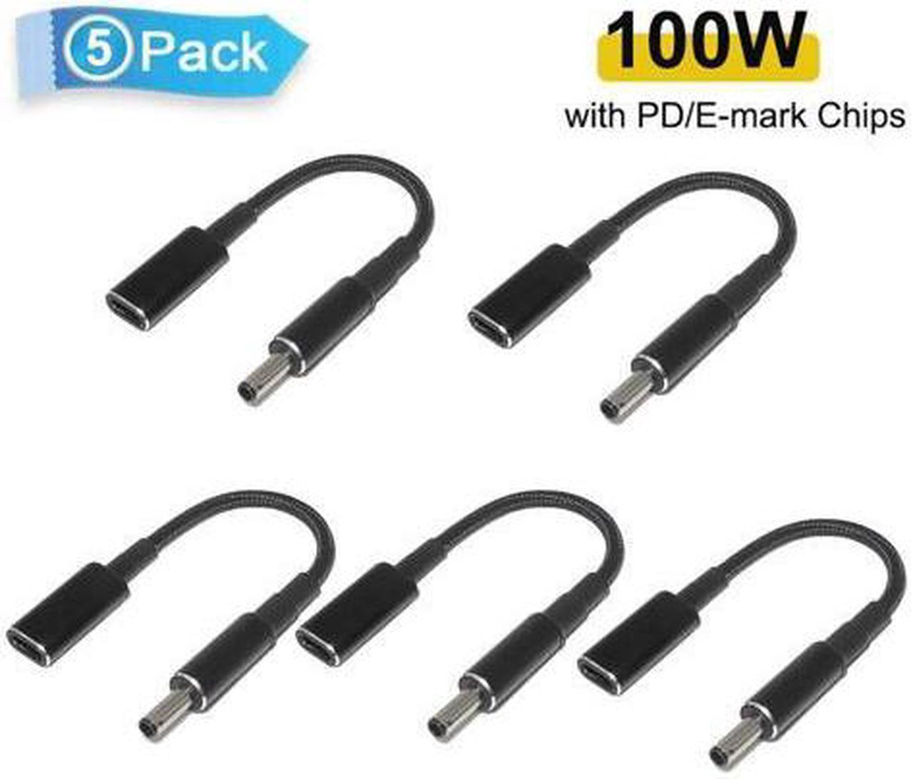 Main image of (5-Pack) 100W USB C Type C Female to 4.5x3.0mm DC Tip (Black Tip) Power Adapter Converter Cable for Dell Laptop Notebook Chargers