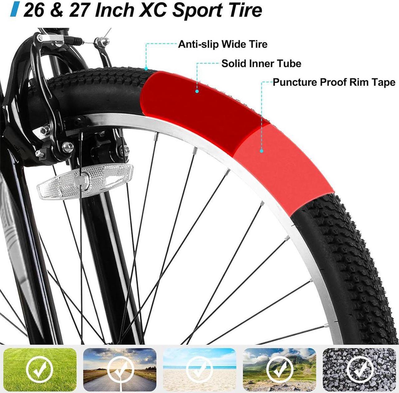 Alt view image 5 of 7 - Hiland 26 27.5 Inch Mountain Bike, Men's Women's MTB with 21 Speeds, High-Tensile Steel Frame, V Brake, Hardtail Bicycle for Adults