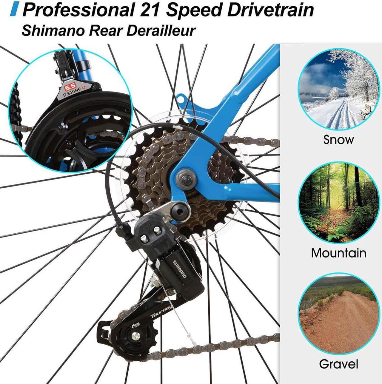 Alt view image 4 of 7 - Hiland 26 27.5 Inch Mountain Bike, Men's Women's MTB with 21 Speeds, High-Tensile Steel Frame, V Brake, Hardtail Bicycle for Adults