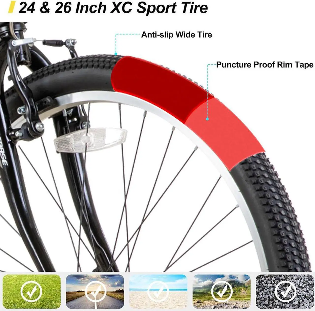 Alt view image 4 of 6 - HILAND 26 27.5 Inch Mountain Bike, High-Tensile Steel Frame, 21 Speeds, V Brake, Hardtail Bicycle for Men and Women, Ideal MTB for Adults