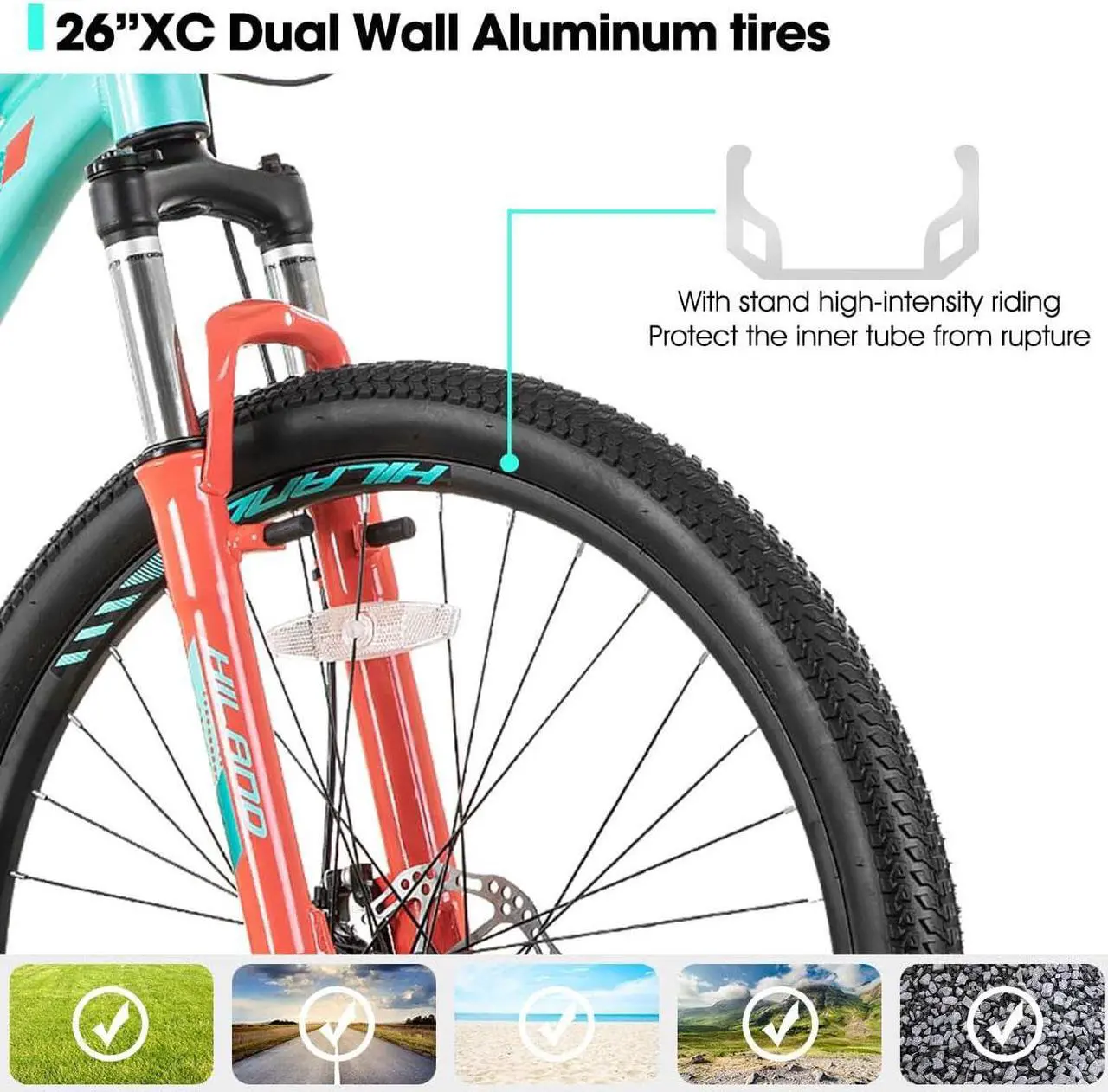 Alt view image 5 of 6 - Hiland 26 Inch Mountain Bike for Women, 21 Speed with Lock-Out Suspension Fork, Dual Disc Brakes, Aluminum Frame MTB, Purple Ladies Womens Bike Mens Bicycle