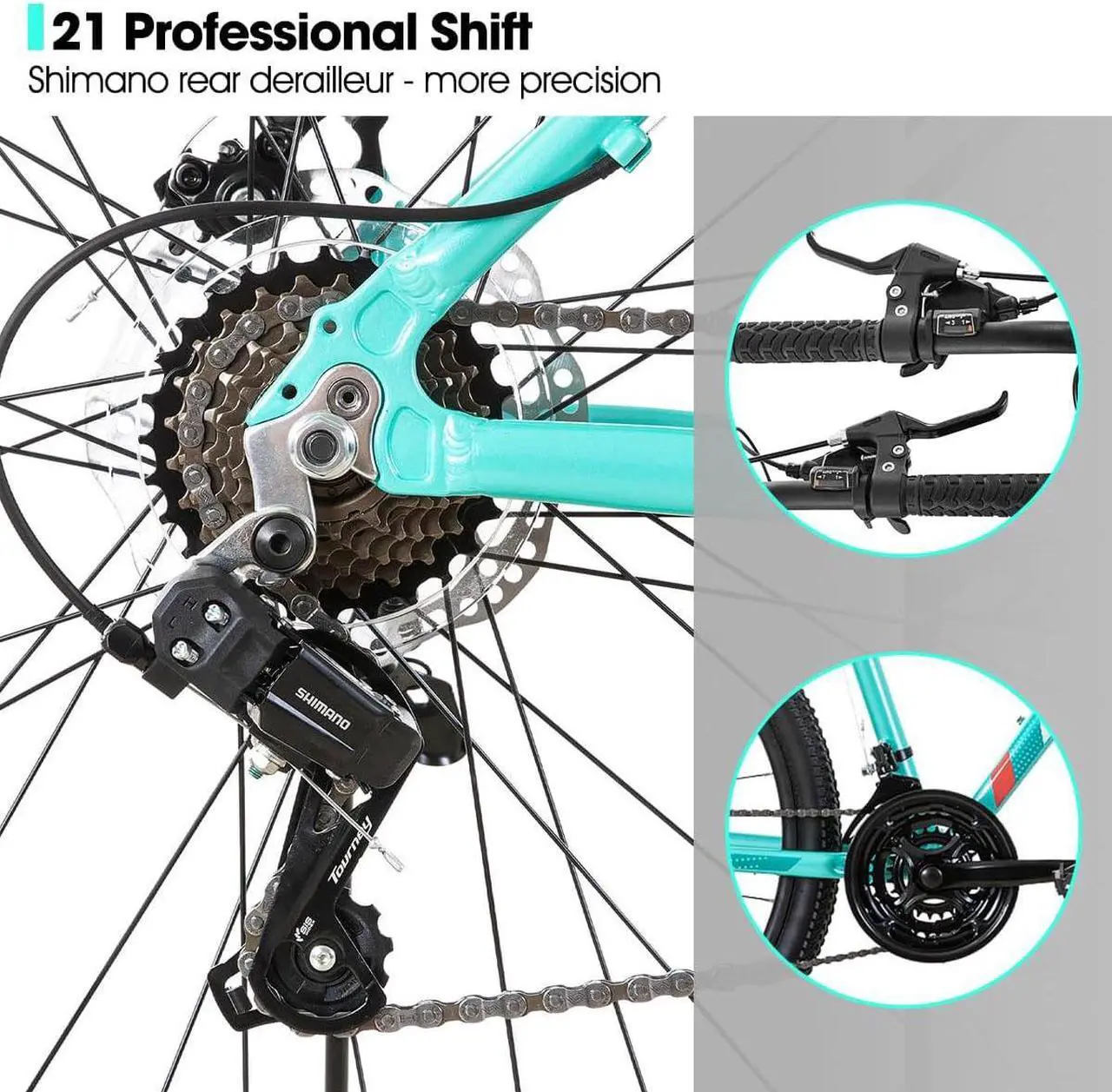 Alt view image 3 of 6 - Hiland 26 Inch Mountain Bike for Women, 21 Speed with Lock-Out Suspension Fork, Dual Disc Brakes, Aluminum Frame MTB, Purple Ladies Womens Bike Mens Bicycle