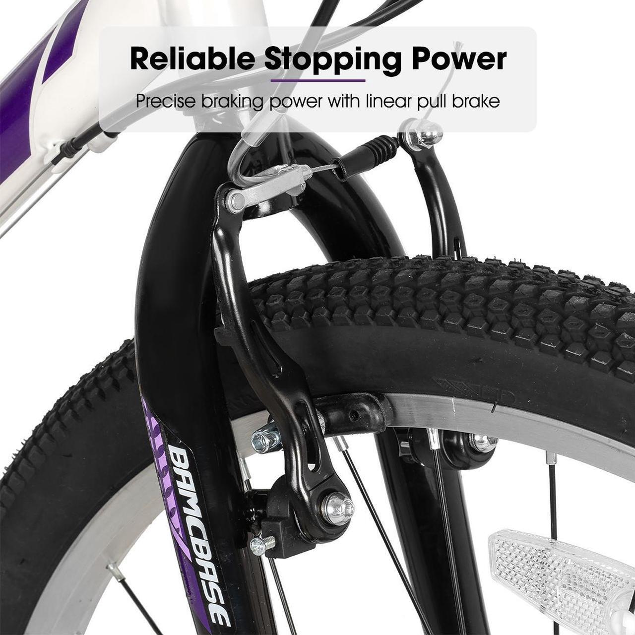 Alt view image 5 of 6 - Hiland 26 27.5 Inch Mountain Bike, High-Tensile Steel Frame, 21 Speeds, V Brake, Hardtail Bicycle for Men and Women, Ideal MTB for Adults 26 in. Purplish White