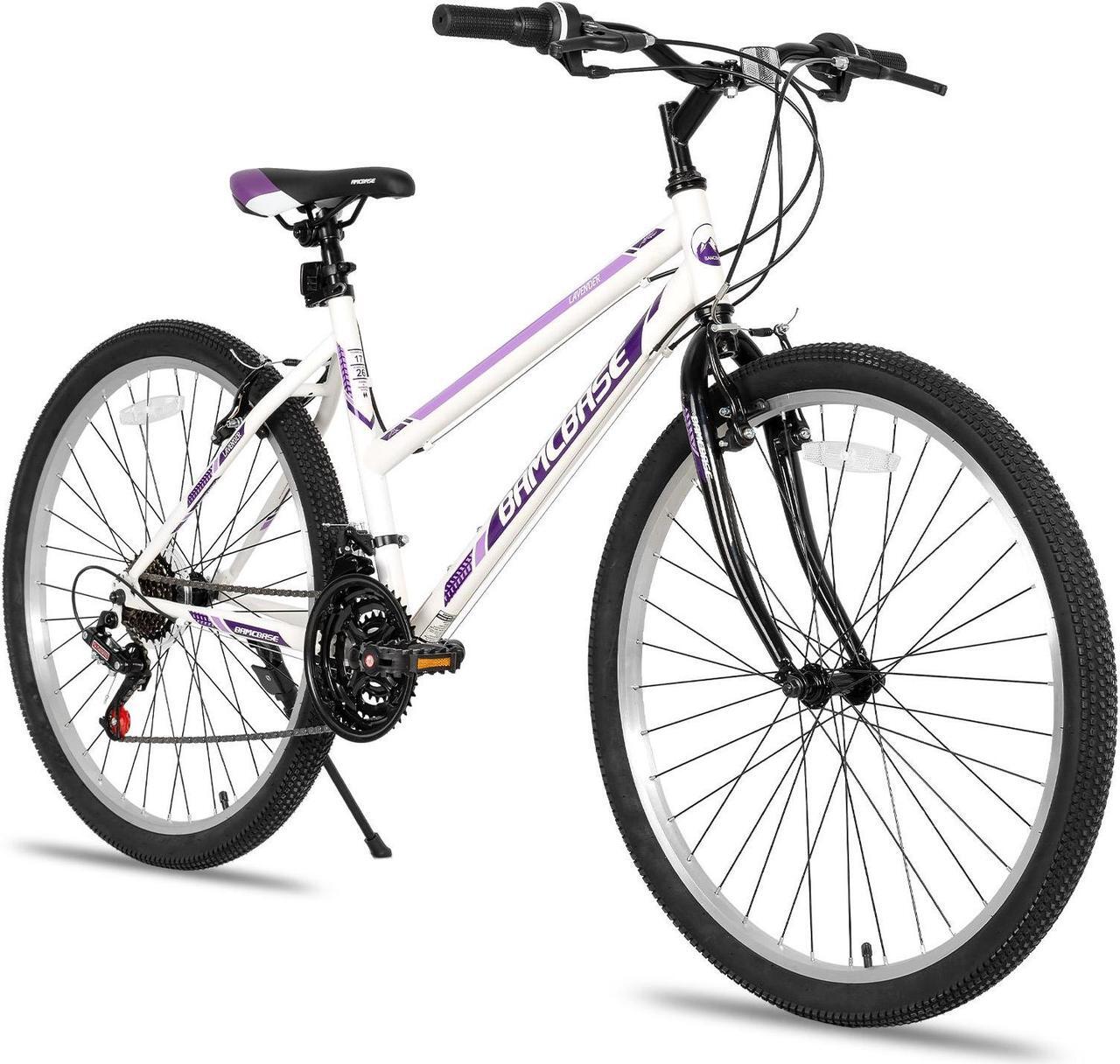 Main image of Hiland 26 27.5 Inch Mountain Bike, High-Tensile Steel Frame, 21 Speeds, V Brake, Hardtail Bicycle for Men and Women, Ideal MTB for Adults 26 in. Purplish White