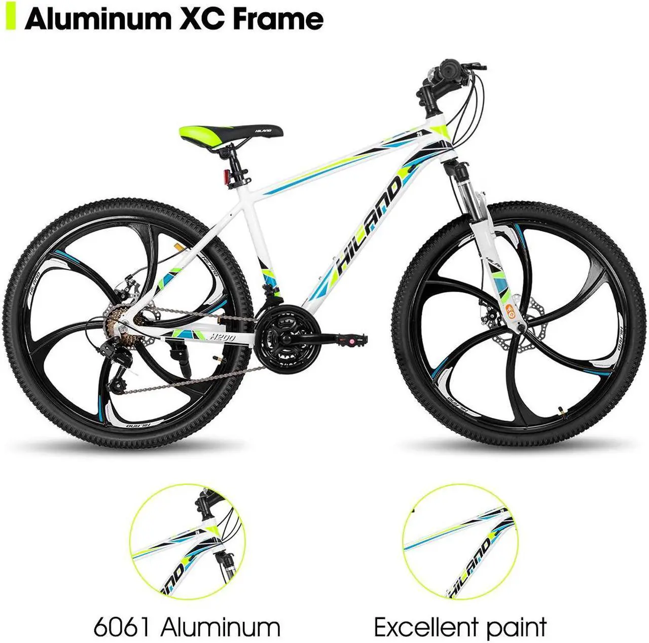 Alt view image 2 of 6 - HILAND Mountain Bike, 3/6/Multi-Spokes, 21 Speeds Drivetrain, Aluminum Frame 26 Inch Wheels, Disc-Brake Bike for Men Women Men's MTB Bicycle 6 - spoke wheel White