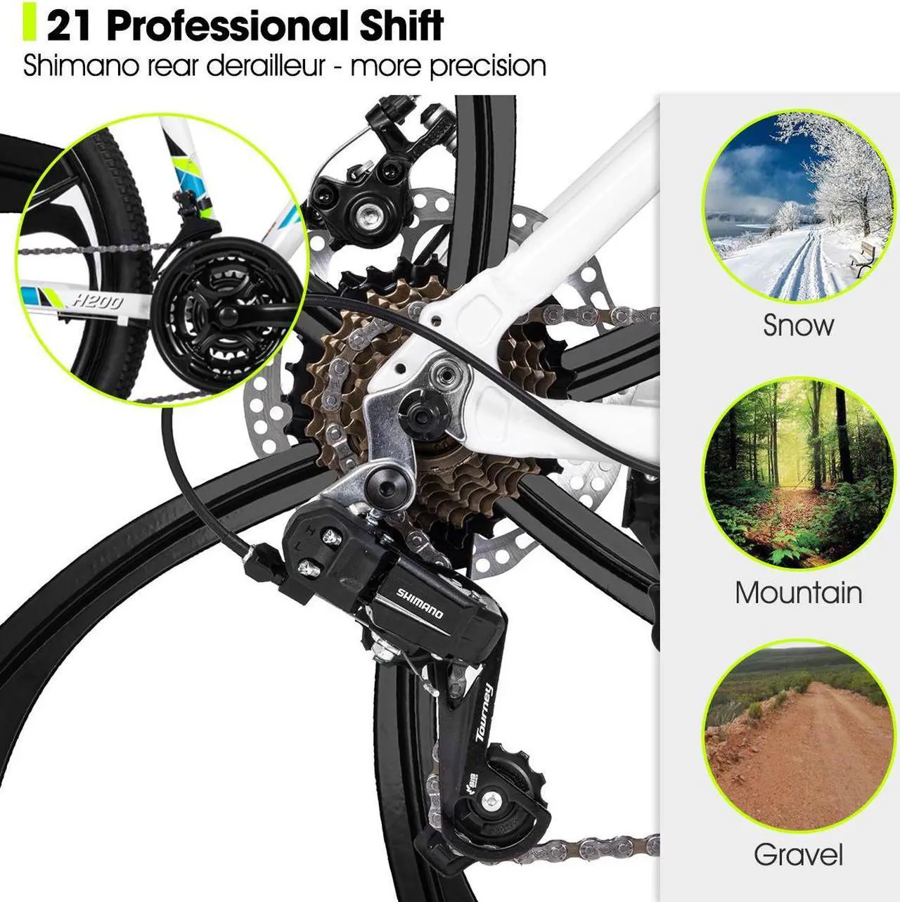 Alt view image 3 of 6 - HILAND Mountain Bike, 3/6/Multi-Spokes, 21 Speeds Drivetrain, Aluminum Frame 26 Inch Wheels, Disc-Brake Bike for Men Women Men's MTB Bicycle 6 - spoke wheel White