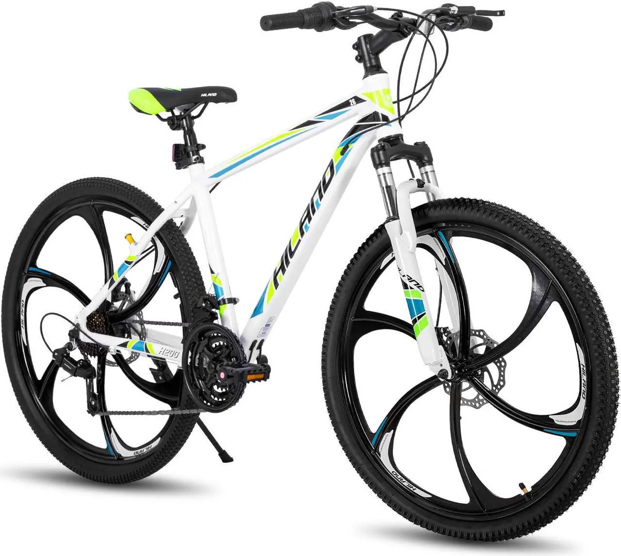 Main image of HILAND Mountain Bike, 3/6/Multi-Spokes, 21 Speeds Drivetrain, Aluminum Frame 26 Inch Wheels, Disc-Brake Bike for Men Women Men's MTB Bicycle 6 - spoke wheel White