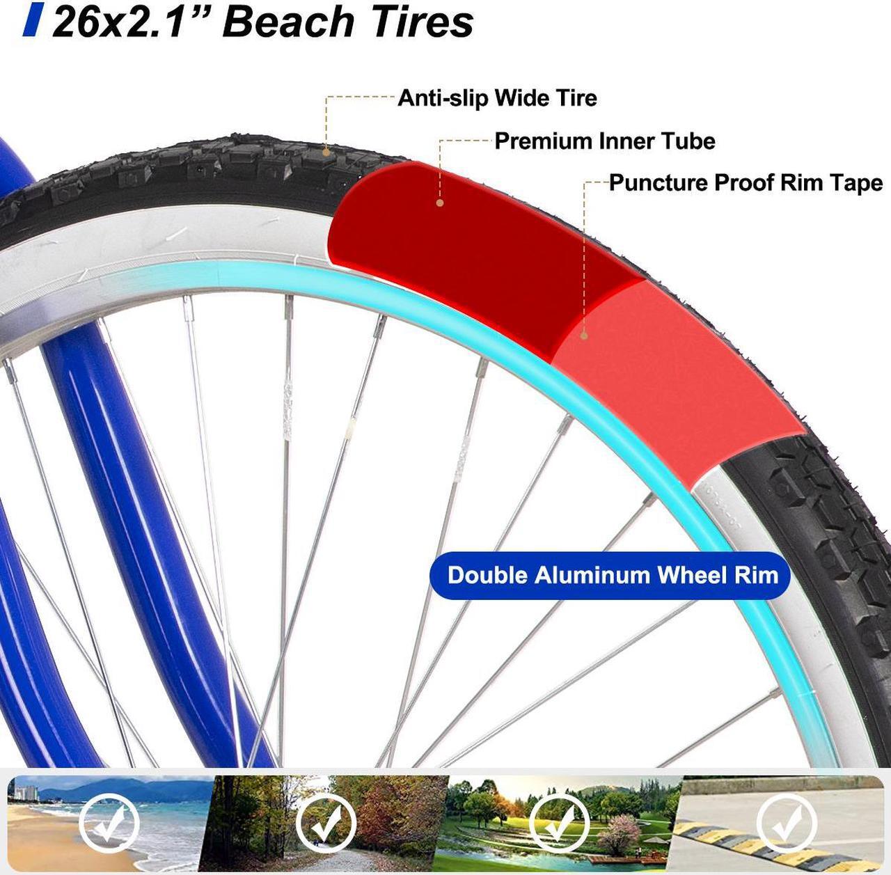 Alt view image 3 of 7 - HILAND 26 Inch Womens Beach Cruiser Bike, Single Speed Commuter Bicycle with Rear Coaster Brake, Low Step-Through Frame, Comfortable Seat with Dual Springs, City Hybrid Bike for Women Men Adult, Blue