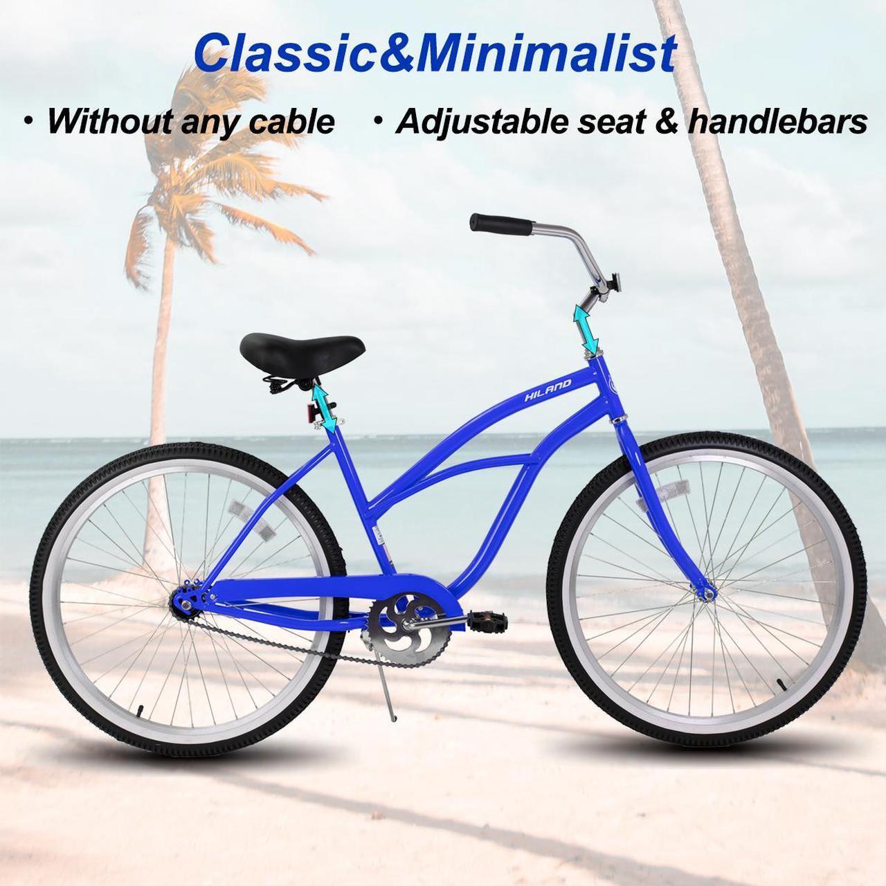 Alt view image 6 of 7 - HILAND 26 Inch Womens Beach Cruiser Bike, Single Speed Commuter Bicycle with Rear Coaster Brake, Low Step-Through Frame, Comfortable Seat with Dual Springs, City Hybrid Bike for Women Men Adult, Blue