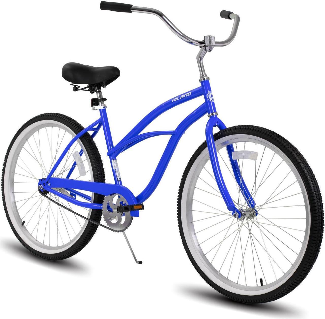 Main image of HILAND 26 Inch Womens Beach Cruiser Bike, Single Speed Commuter Bicycle with Rear Coaster Brake, Low Step-Through Frame, Comfortable Seat with Dual Springs, City Hybrid Bike for Women Men Adult, Blue