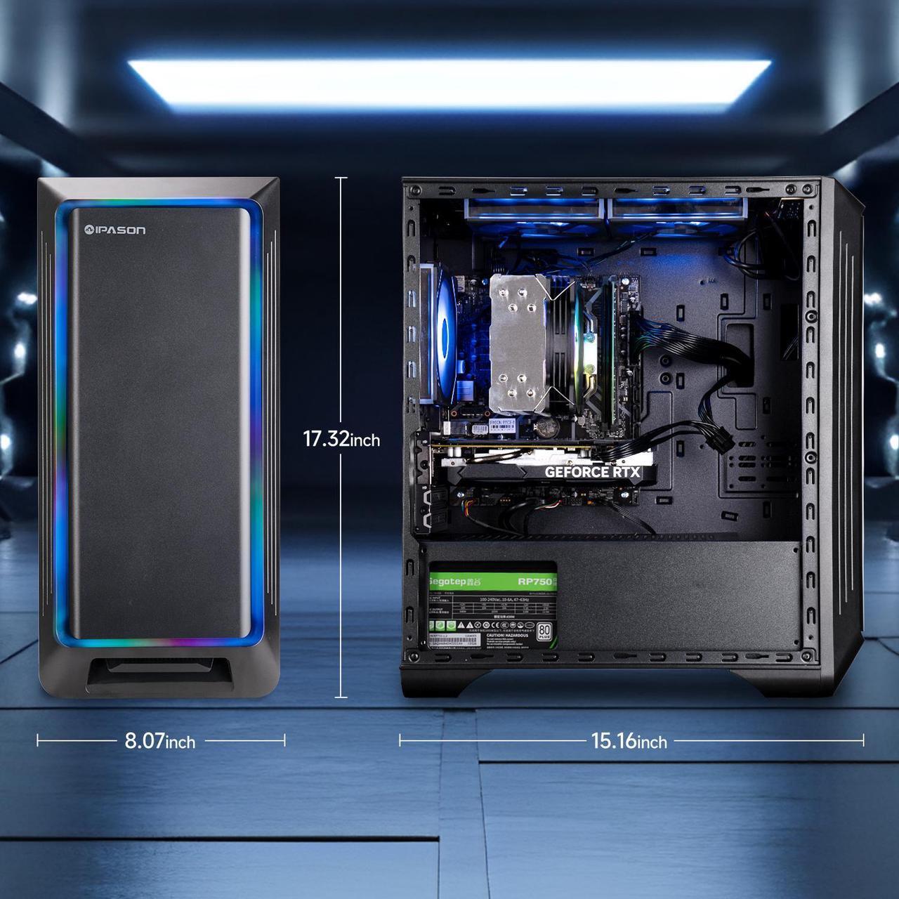 Alt view image 7 of 7 - IPASON Gaming Desktop, AMD Ryzen 5 5600, NVIDIA RTX 4060 8GB, 16GB DDR4 RAM, 1TB M.2 NVMe SSD,Windows 11 home,WIFI, Air Cooler , ARGB Fans , Pc for Gaming Design Office , Prebuilt Gaming Pc