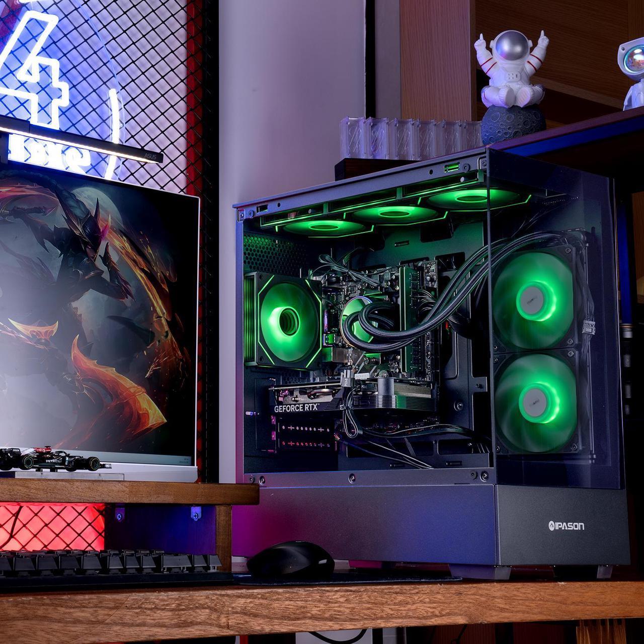 Alt view image 8 of 7 - IPASON   Gaming Desktop, Ryzen 7 5700X, NVIDIA RTX 4060 ,32GB DDR4 RAM, 1TB M.2 NVMe SSD ,Windows 11 home,WIFI, Liquid Cooler ,  ARGB Fans , Pc for Gaming DesignOffice , Prebuilt Gaming Pc