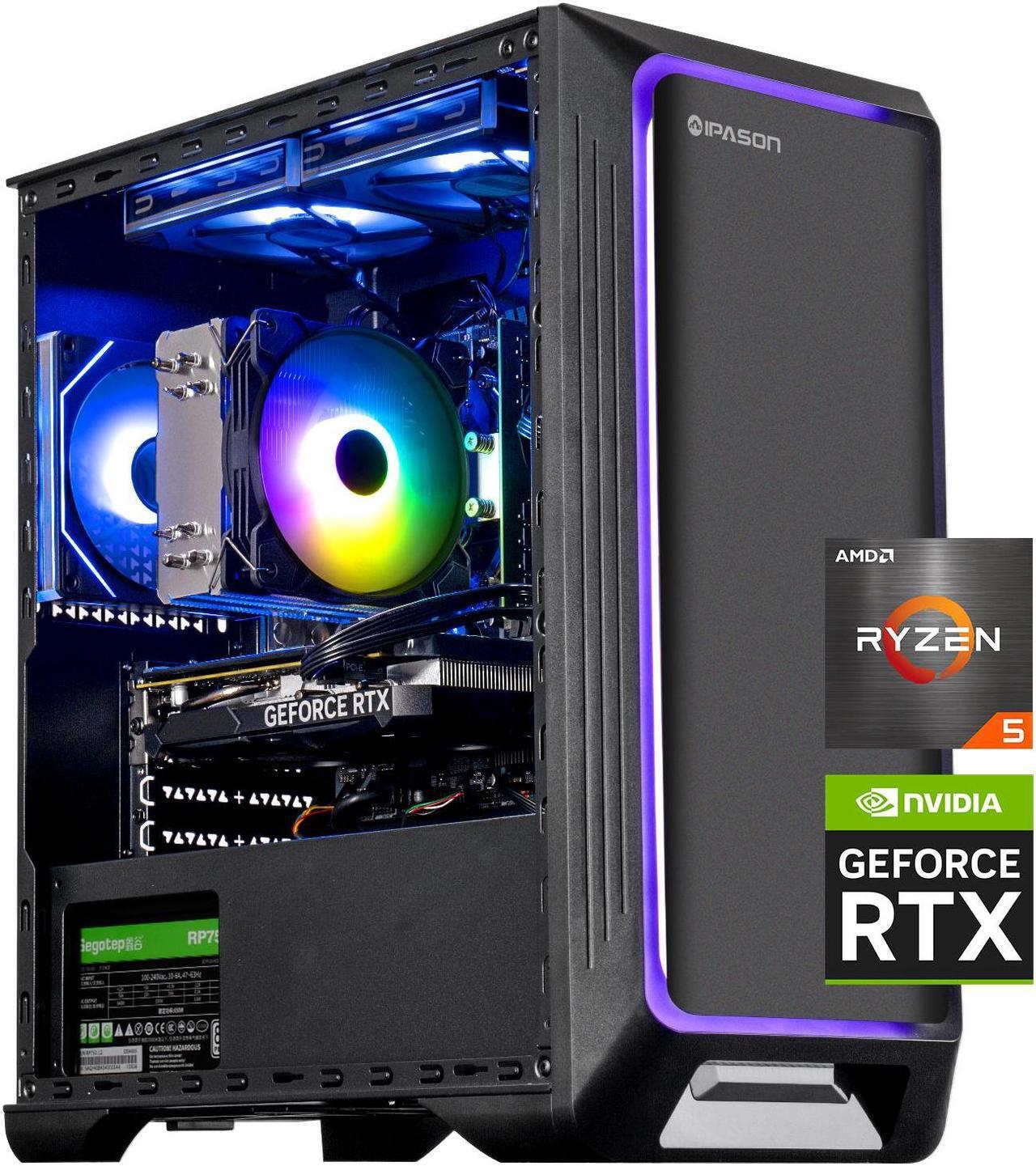 Main image of IPASON Gaming Desktop, AMD Ryzen 5 5600, NVIDIA RTX 4060 8GB, 16GB DDR4 RAM, 1TB M.2 NVMe SSD,Windows 11 home,WIFI, Air Cooler , ARGB Fans , Pc for Gaming Design Office , Prebuilt Gaming Pc