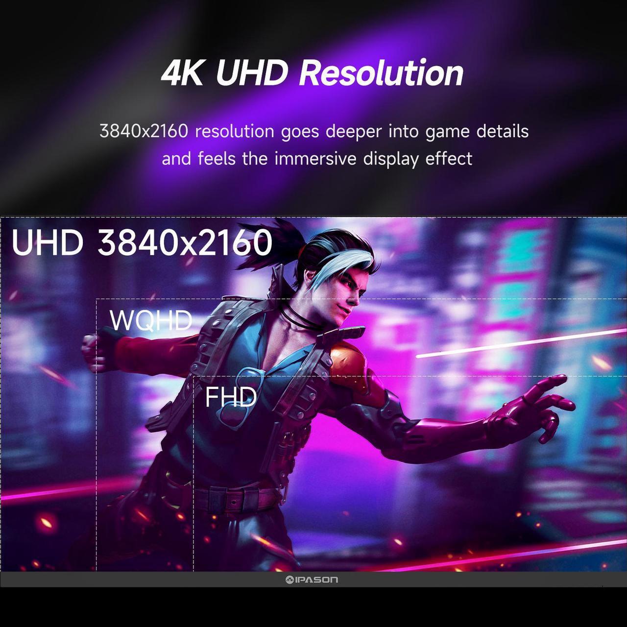 Alt view image 3 of 6 - IPASON F3232U-M 31.5-inch Adjustable&Wall-mounted Gaming Monitor FreeSync Premium, 3840*2160(4K)Resolution 100% sRGB, 60Hz Refresh Rate, FreeSync Supported