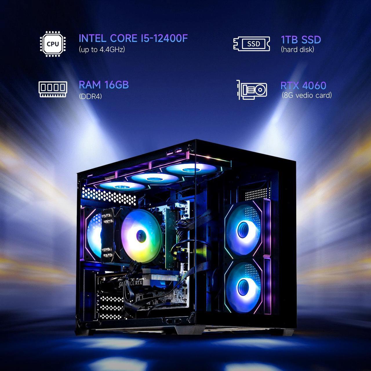 Alt view image 3 of 6 - IPASON   Gaming Desktop, Intel i5 12400F, NVIDIA RTX 4060 8GB,16GB DDR4 RAM, 1TB M.2 NVMe SSD, Windows 11 home,WIFI, Air Cooler,  RGB Fans ,Pc for GamingDesignOffice, Prebuilt Gaming Pc