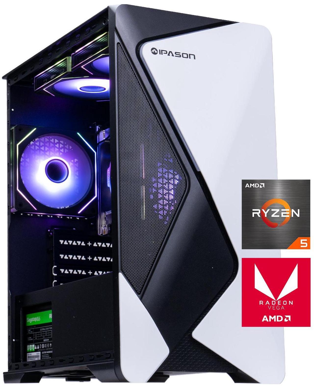 Main image of IPASON  gaming desktop  AMD Ryzen 5 5600GT (6 core up to 4.6GHz)   AMD Radeon Vega 7  16GB DDR4 3200MHz   1TB M.2 NVMe   550W PSU   Windows 11 home   WIFI   Gaming PC