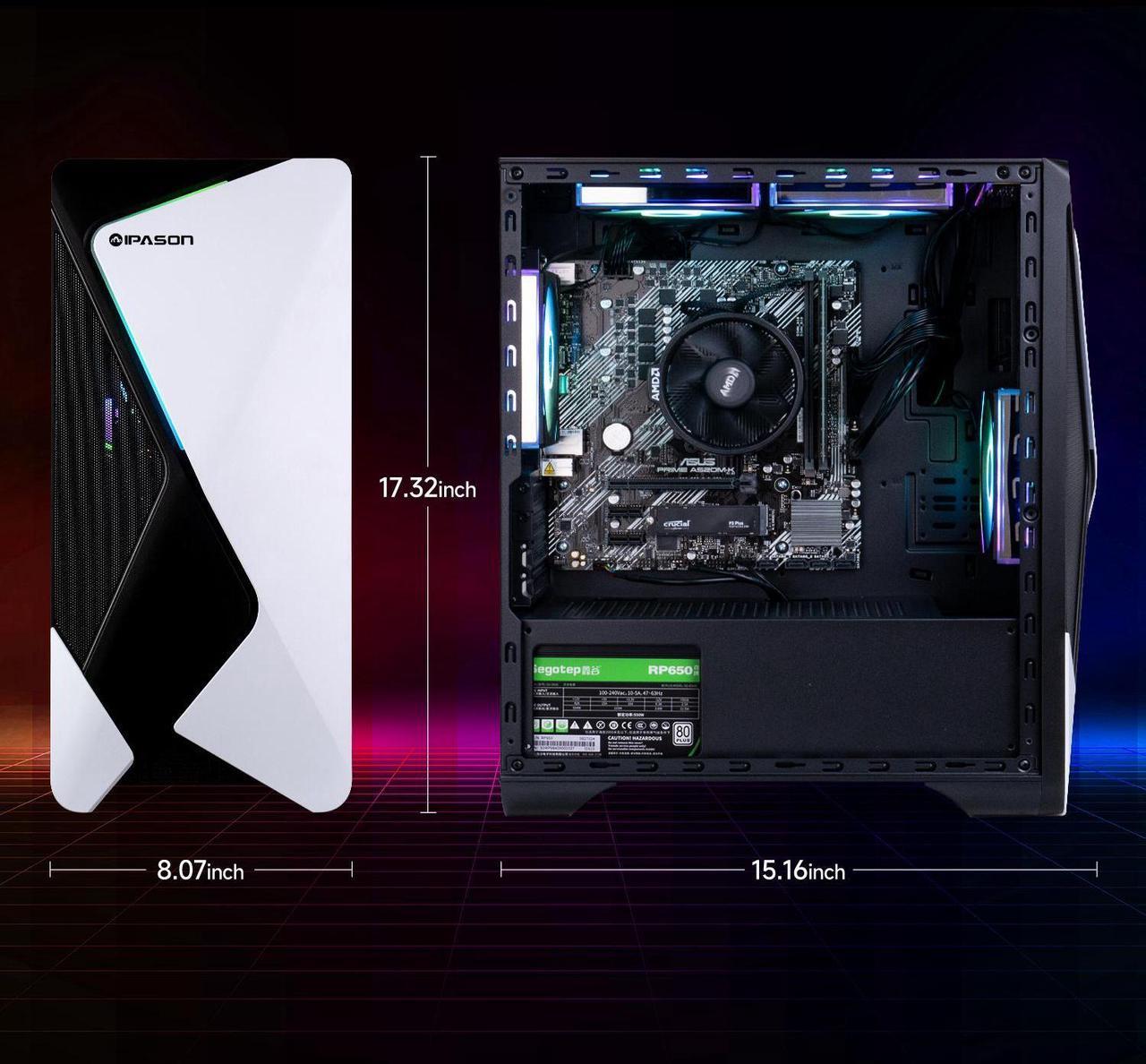 Alt view image 6 of 7 - IPASON   Gaming desktop    AMD Ryzen 7 5700G (up to 4.6GHz)   16GB DDR4 3200MHz    1TB M.2 NVMe    550W PSU    Windows 11 home    WIFI    Gaming PC