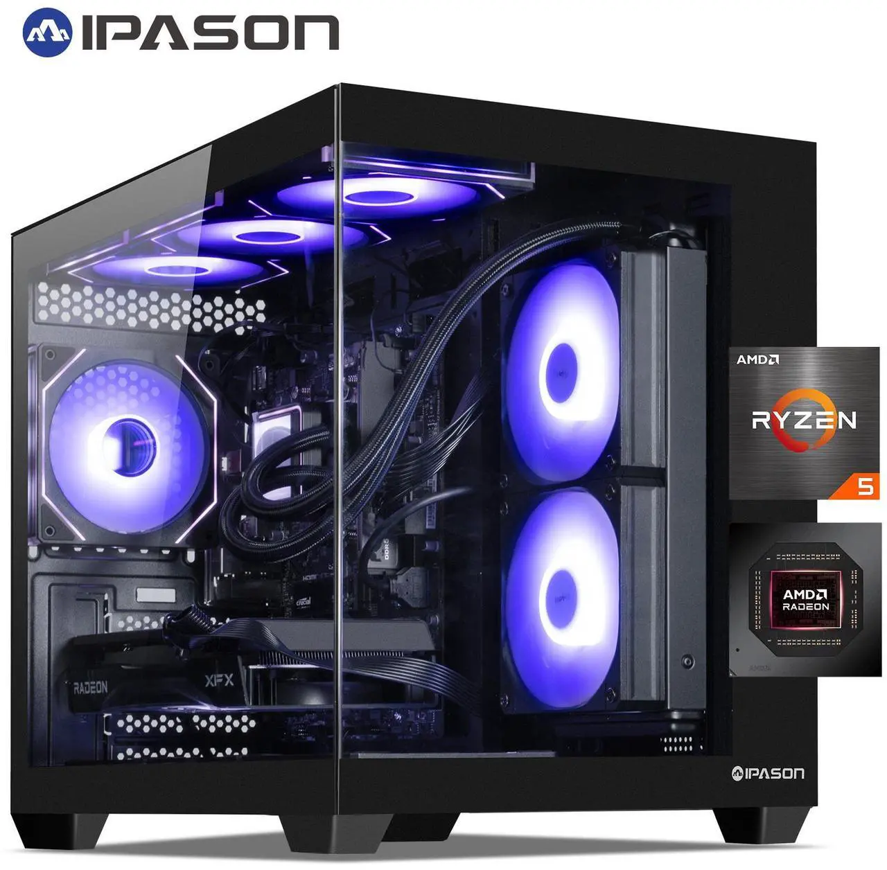 Main image of IPASON Gaming Desktop PC , Ryzen5 9600X, Radeon RX 7650 GRE ,MSI B650M 16GB DDR5 1TB NVMe SSD, 650W GOLD PSU, Wi-Fi,Liquid Cooler,ARGB Fans , Windows 11 Home 64-bit ,Prebuilt Gaming Pc New compute