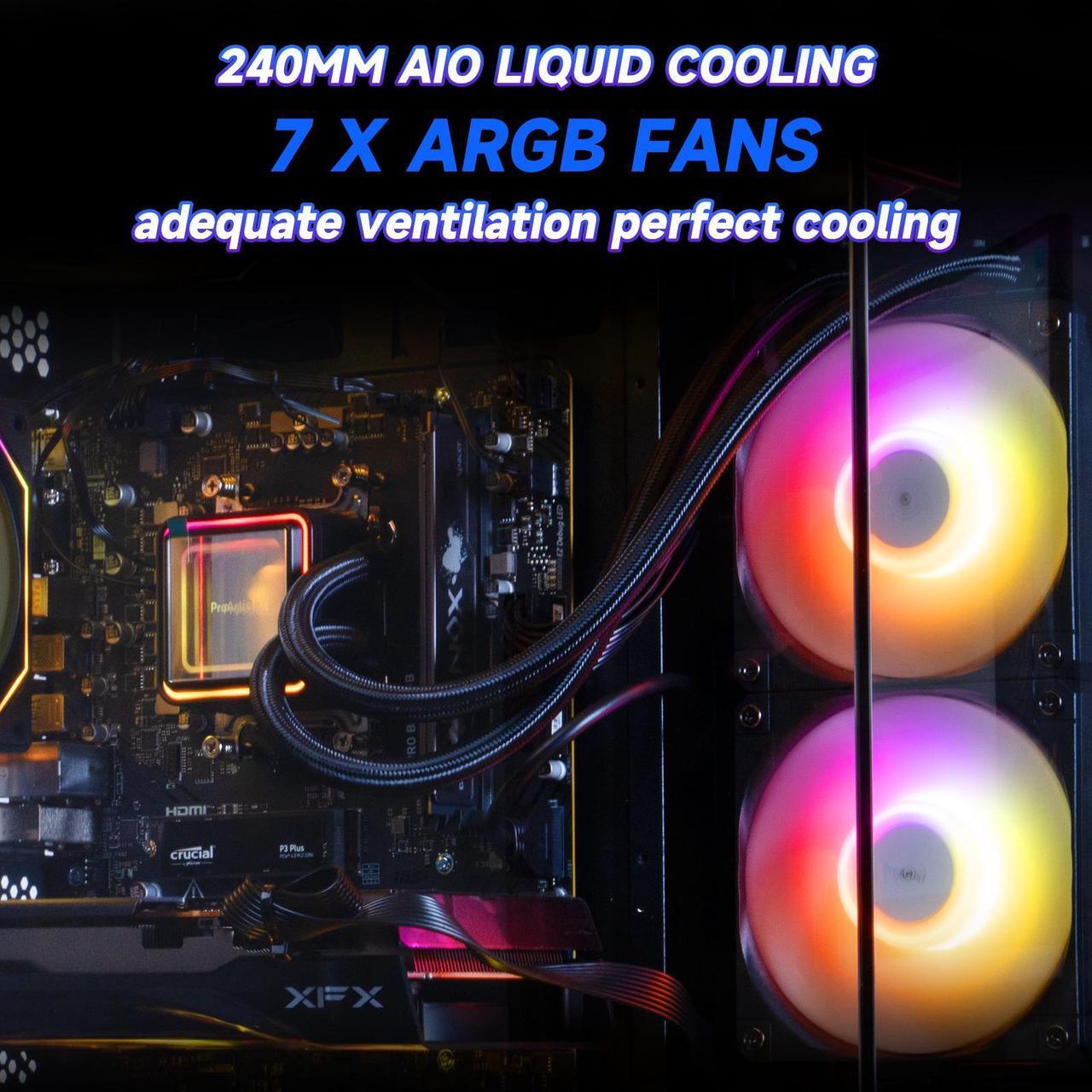Alt view image 4 of 7 - IPASON Gaming Desktop PC , Ryzen5 9600X, Geforce RTX 5060 8G ,MSI B650M 32GB DDR5 1TB NVMe SSD, 650W GOLD PSU, Wi-Fi,Liquid Cooler,ARGB Fans , Windows 11  ,Prebuilt Gaming Pc New compute