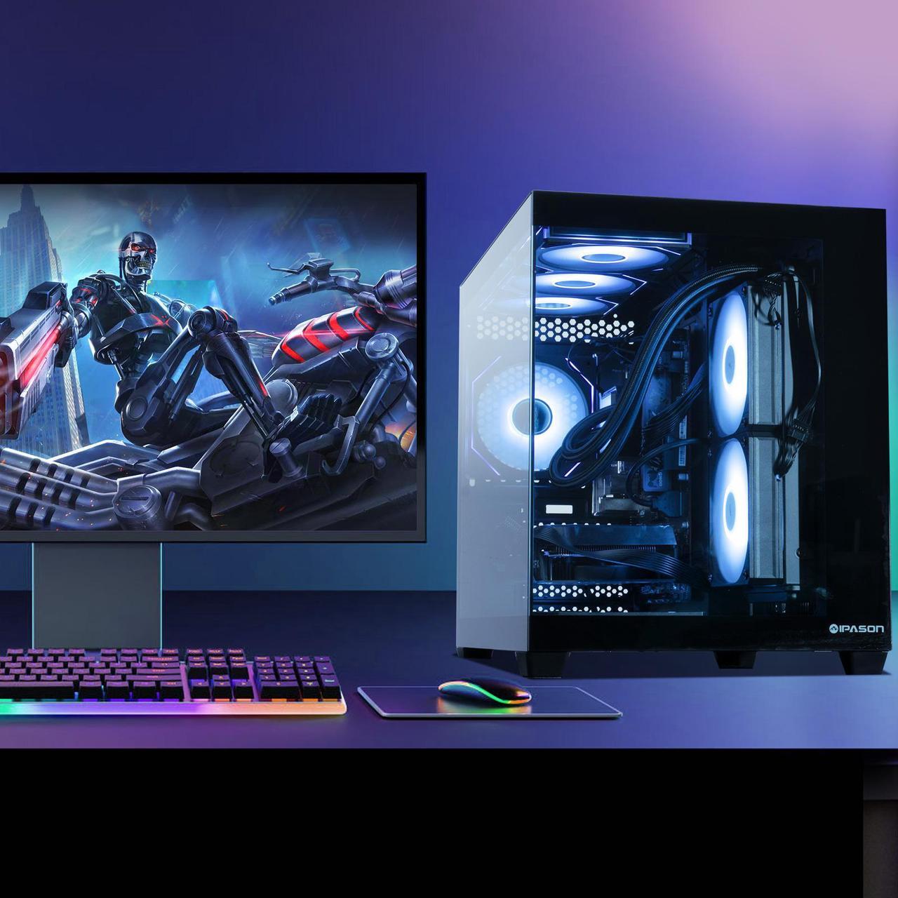 Alt view image 7 of 7 - IPASON Gaming Desktop PC , Ryzen5 9600X, Geforce RTX 5060 8G ,MSI B650M 32GB DDR5 1TB NVMe SSD, 650W GOLD PSU, Wi-Fi,Liquid Cooler,ARGB Fans , Windows 11  ,Prebuilt Gaming Pc New compute