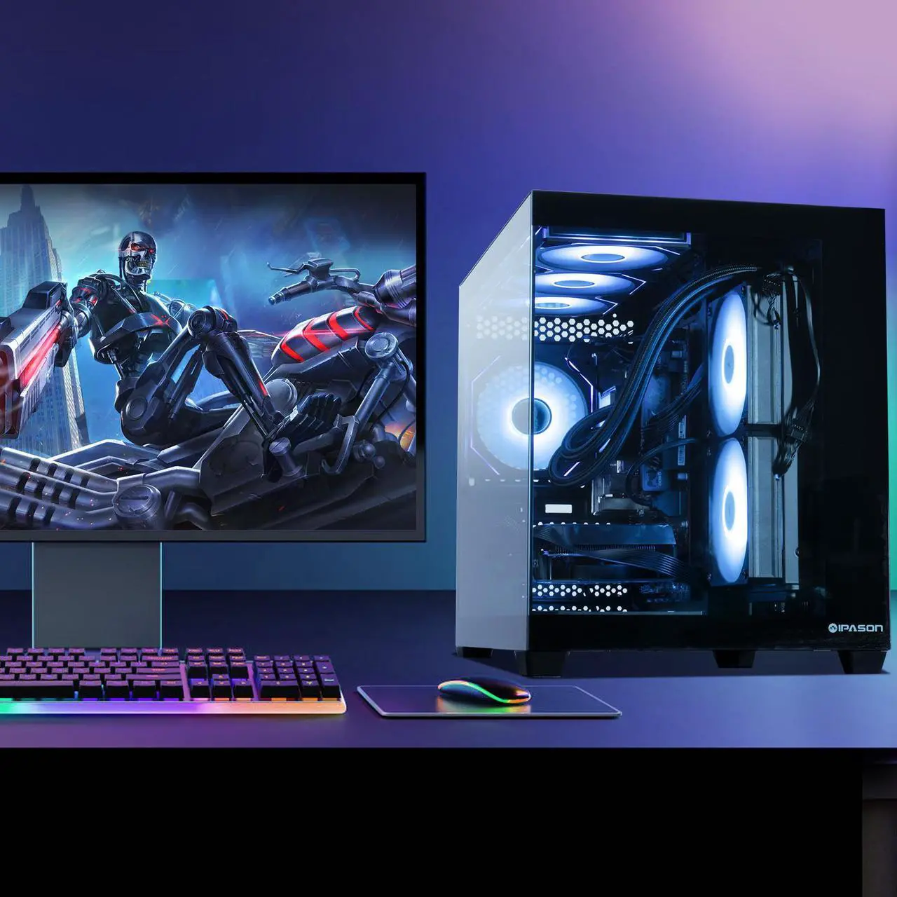 Alt view image 7 of 7 - IPASON Gaming Desktop PC , Ryzen5 9600X, Geforce RTX 5060 8G ,MSI B650M 32GB DDR5 1TB NVMe SSD, 650W GOLD PSU, Wi-Fi,Liquid Cooler,ARGB Fans , Windows 11  ,Prebuilt Gaming Pc New compute