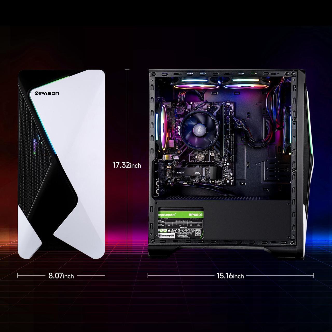 Alt view image 6 of 7 - IPASON   Gaming desktop    AMD Ryzen 7 5700G (up to 4.6GHz)   16GB DDR4 3200MHz    1TB M.2 NVMe    550W PSU    Windows 11 home    WIFI    Gaming PC