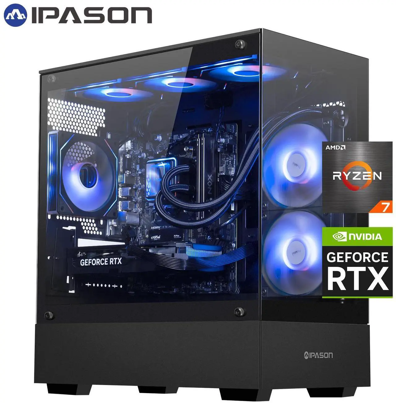 Main image of IPASON Gaming PC AMD Ryzen7 9700X, Geforce RTX5060 Ti 16G, 1TB NVME SSD, 32GB DDR5 RAM , 650W GOLD PSU ,240MM AIO liquid cooler , MSI B650M , Windows 11 , WIFI, Prebuilt Gaming Pc New computer