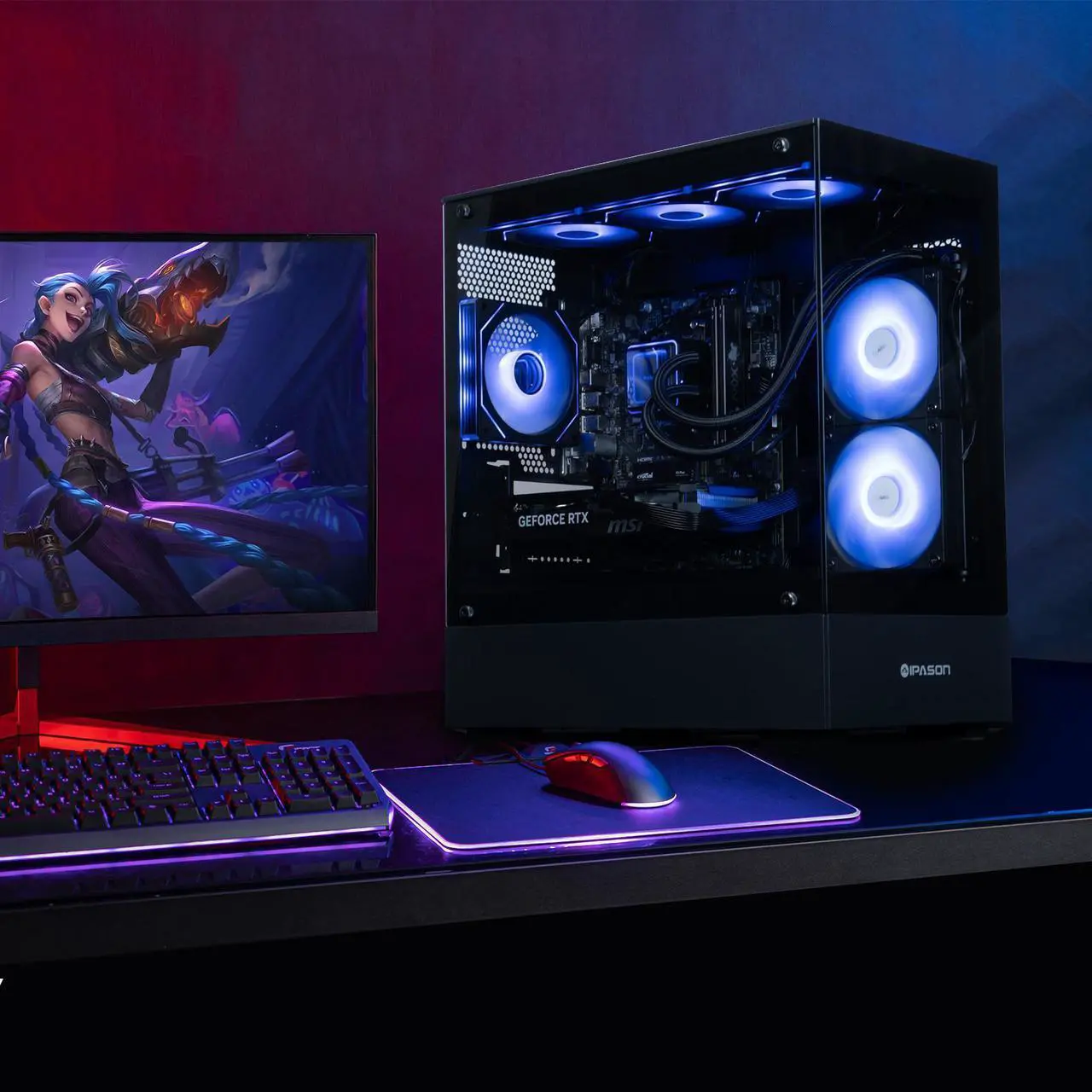 Alt view image 7 of 7 - IPASON Gaming PC AMD Ryzen7 9700X, Geforce RTX5060 Ti 16G, 1TB NVME SSD, 32GB DDR5 RAM , 650W GOLD PSU ,240MM AIO liquid cooler , MSI B650M , Windows 11 , WIFI, Prebuilt Gaming Pc New computer