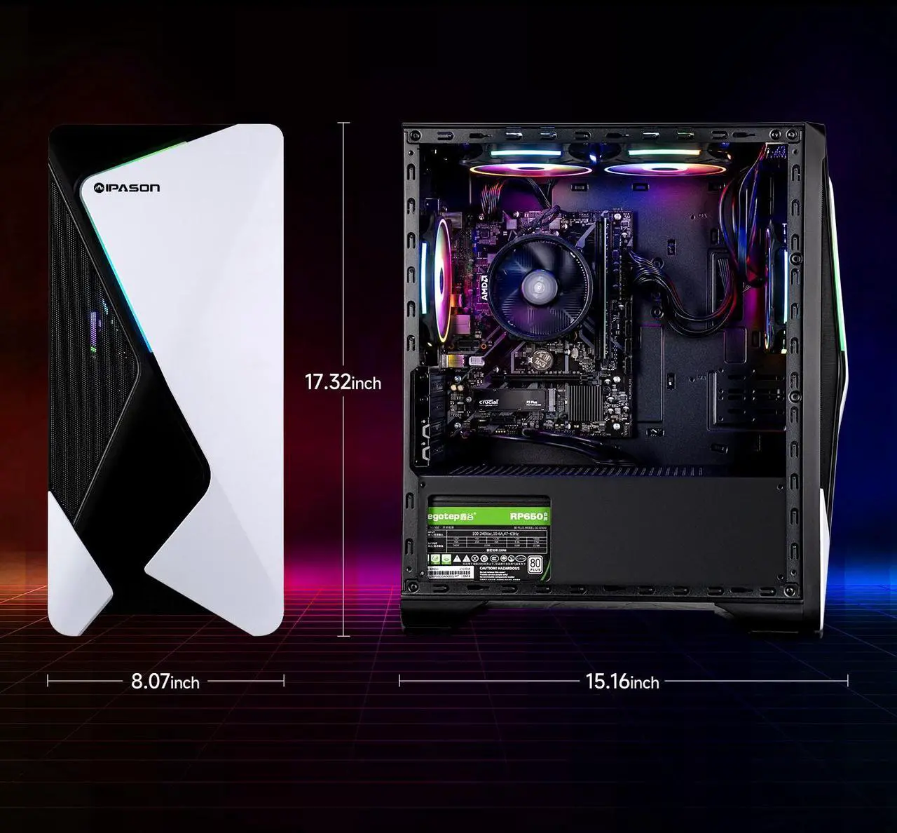 Alt view image 8 of 7 - IPASON   Gaming desktop    AMD Ryzen 7 5700G (up to 4.6GHz)   16GB DDR4 3200MHz    1TB M.2 NVMe    550W PSU    Windows 11 home    WIFI    Gaming PC