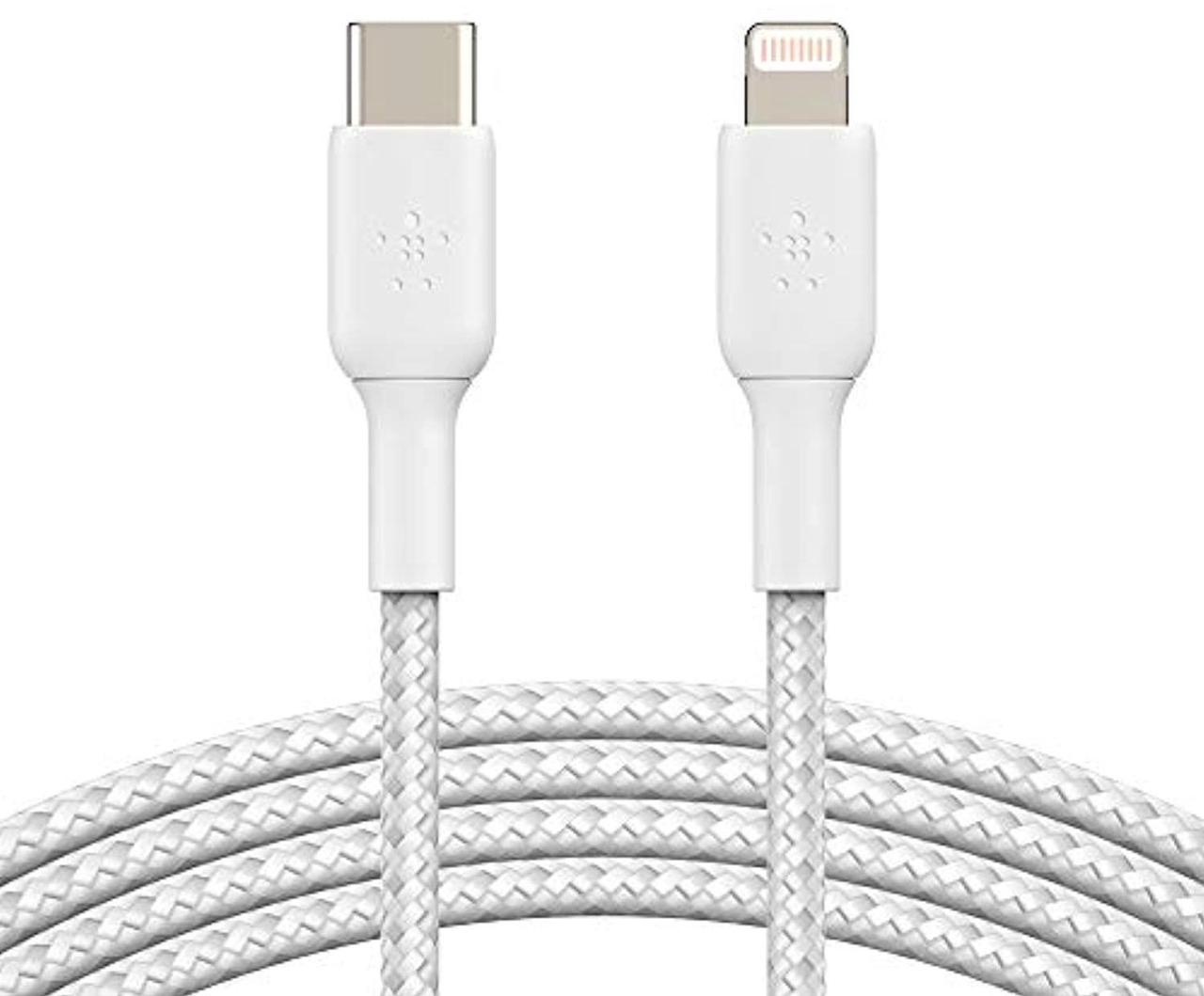 Alt view image 2 of 6 - BELKIN CAA004bt2MWH BOOST CHARGE White Braided USB-C to Lightning Cable 6.56 ft. (2.0 m)