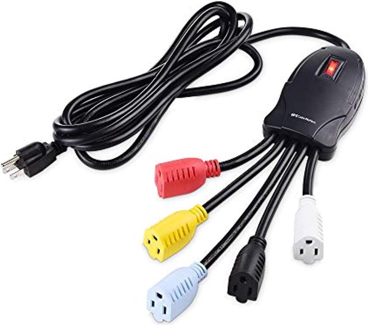 Main image of cable matters 5 outlet power cord splitter (power squid outlet multiplier) with extra long 10 foot power cord and color coded receptacles