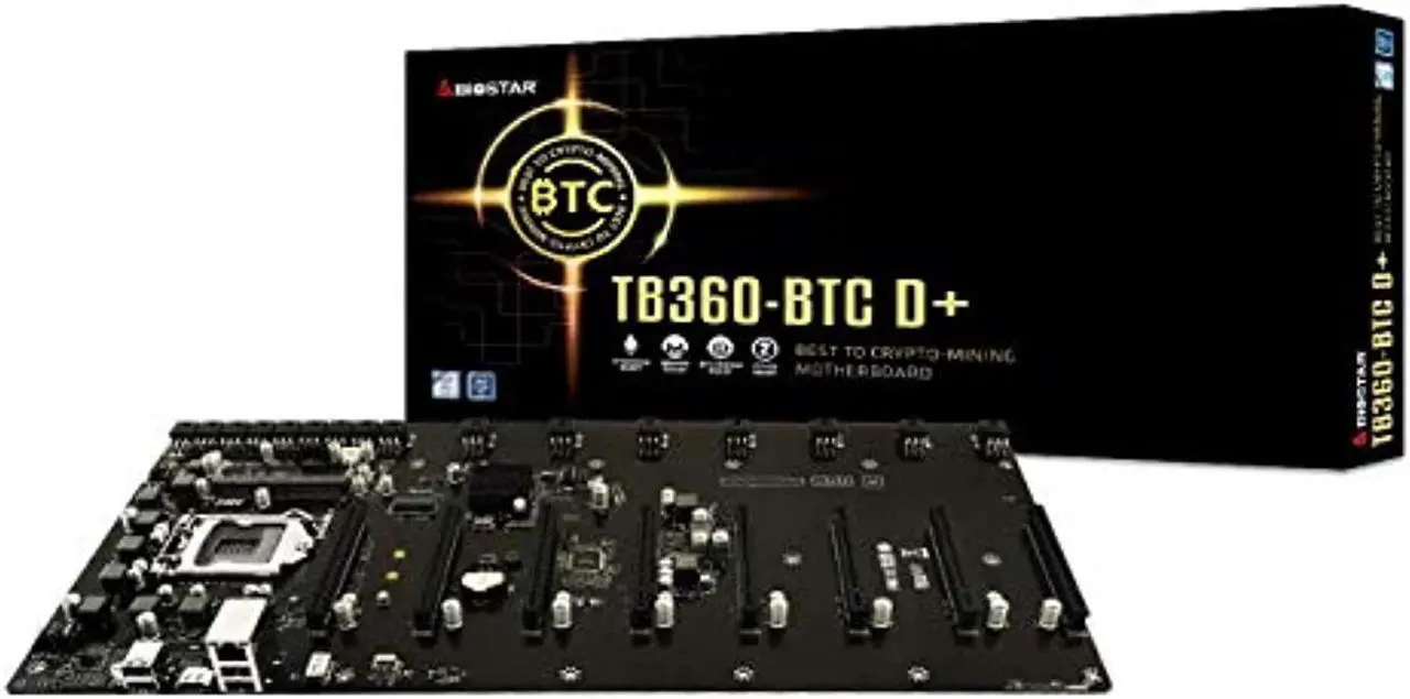 Main image of biostar tb360-btc d+ (intel 8th and 9th gen) lga1151 sodimm ddr4 8 gpu support gpu mining motherboard